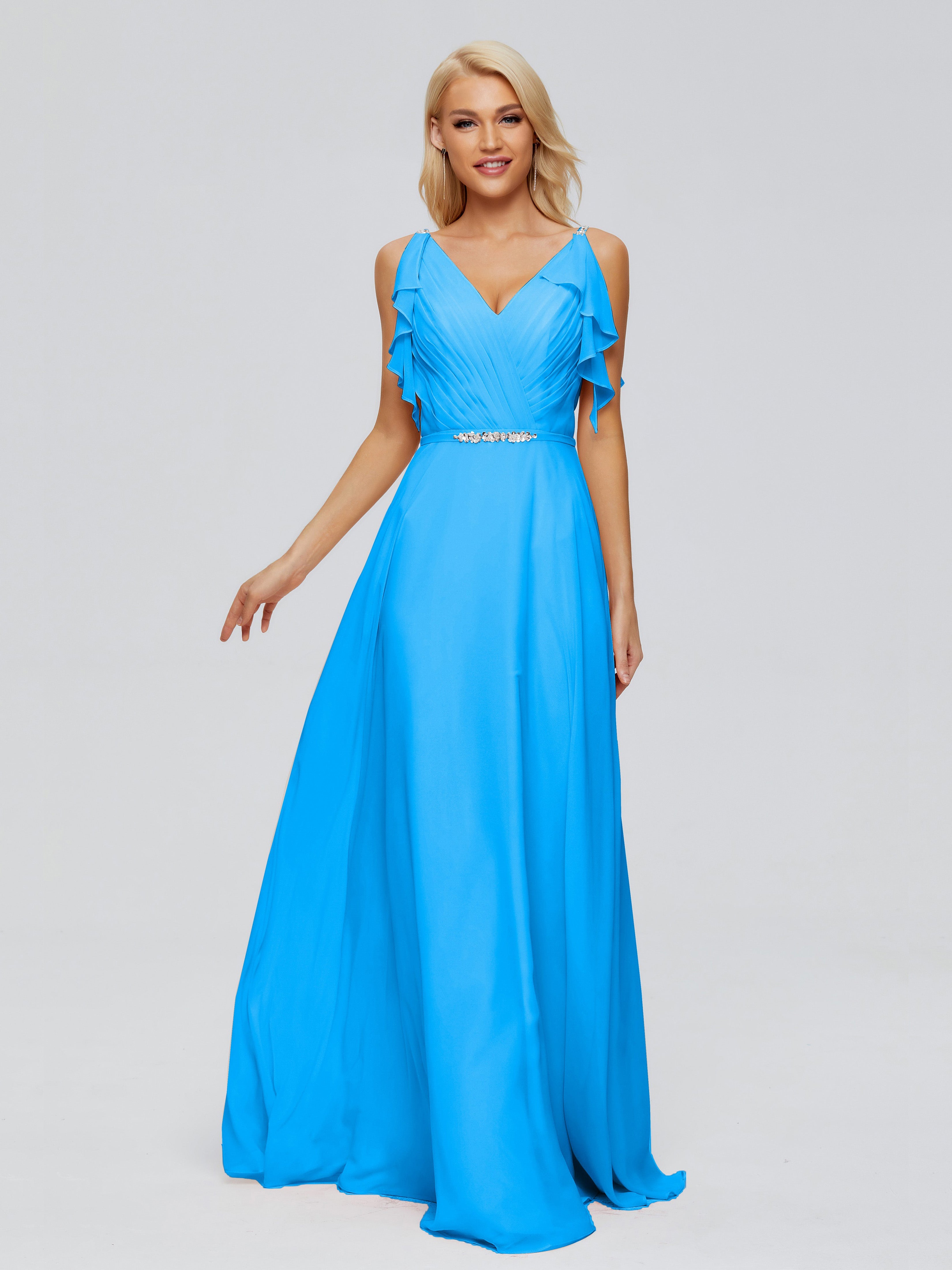 Robes De Demoiselle D'Honneur Bleu Océan A-ligne Dos En V Robes Demoiselle D'Honneur