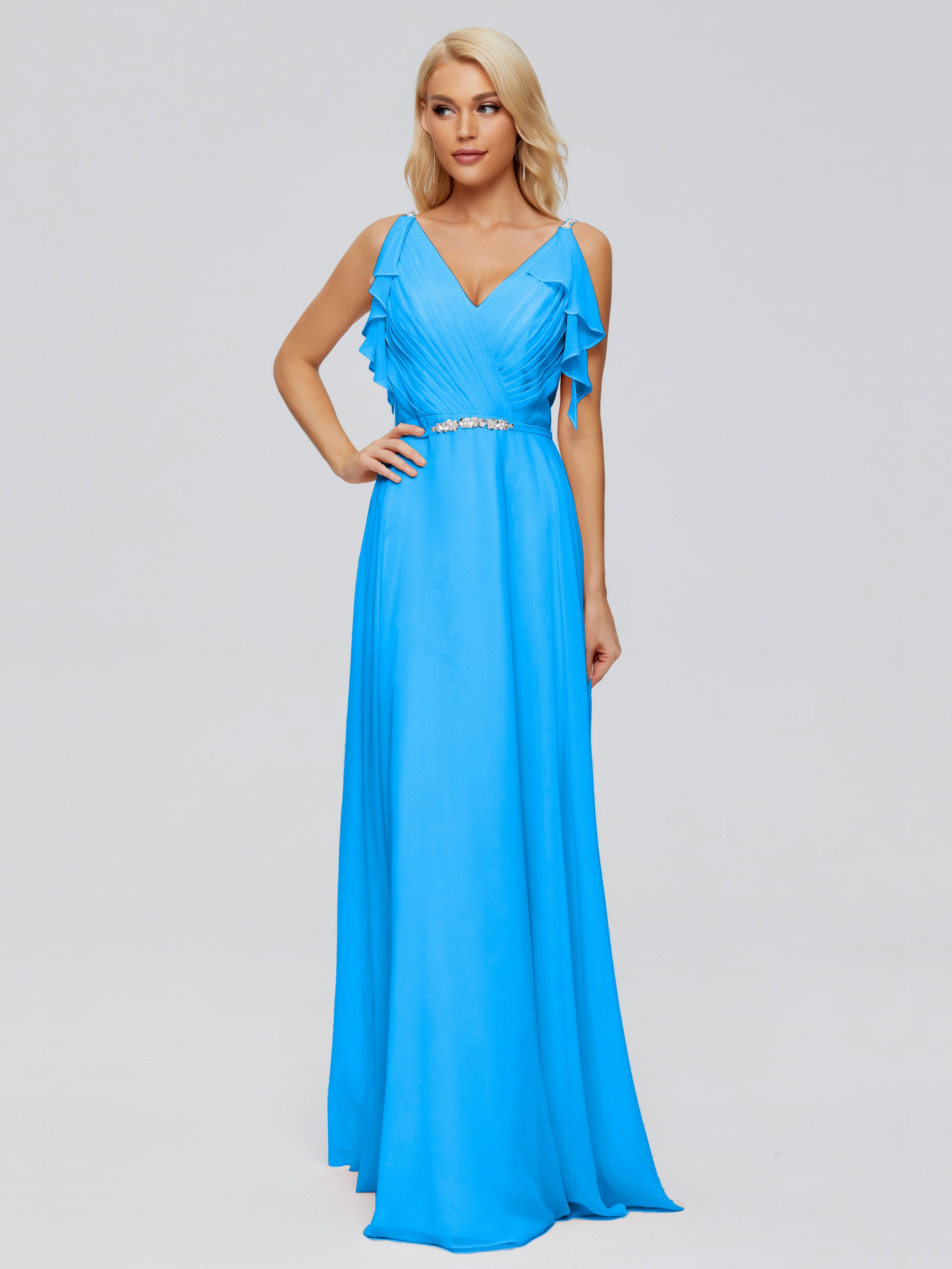 Robes De Demoiselle D'Honneur Bleu Océan A-ligne Dos En V Robes Demoiselle D'Honneur