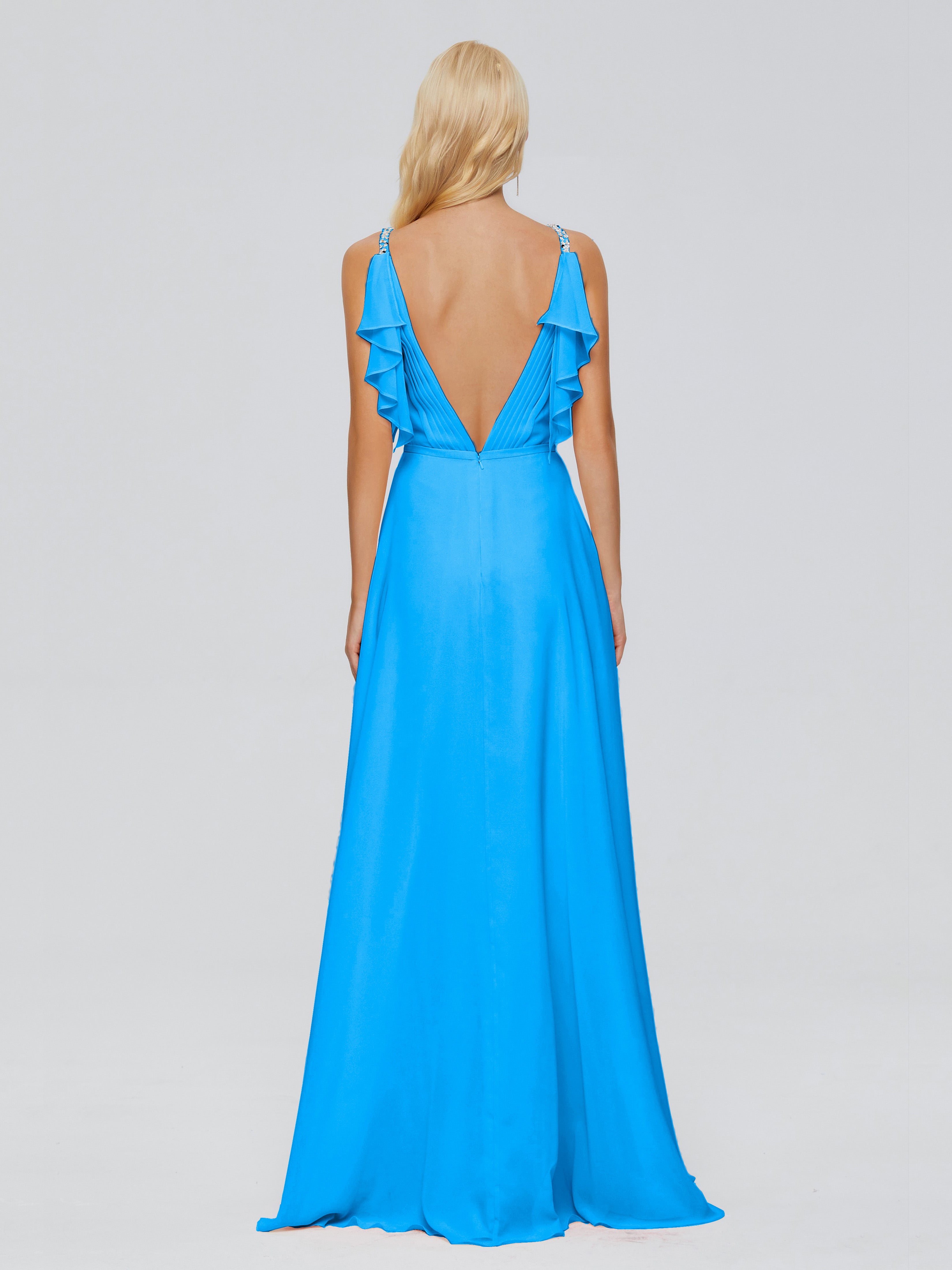Robes De Demoiselle D'Honneur Bleu Océan A-ligne Dos En V Robes Demoiselle D'Honneur