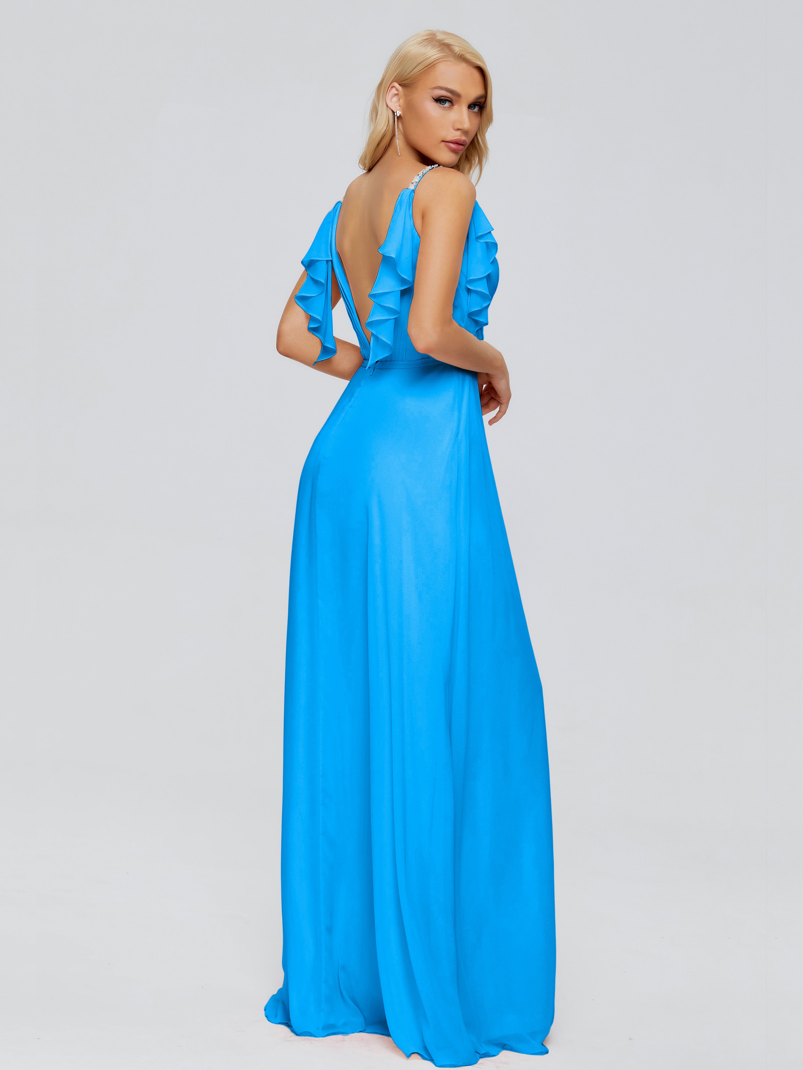 Robes De Demoiselle D'Honneur Bleu Océan A-ligne Dos En V Robes Demoiselle D'Honneur