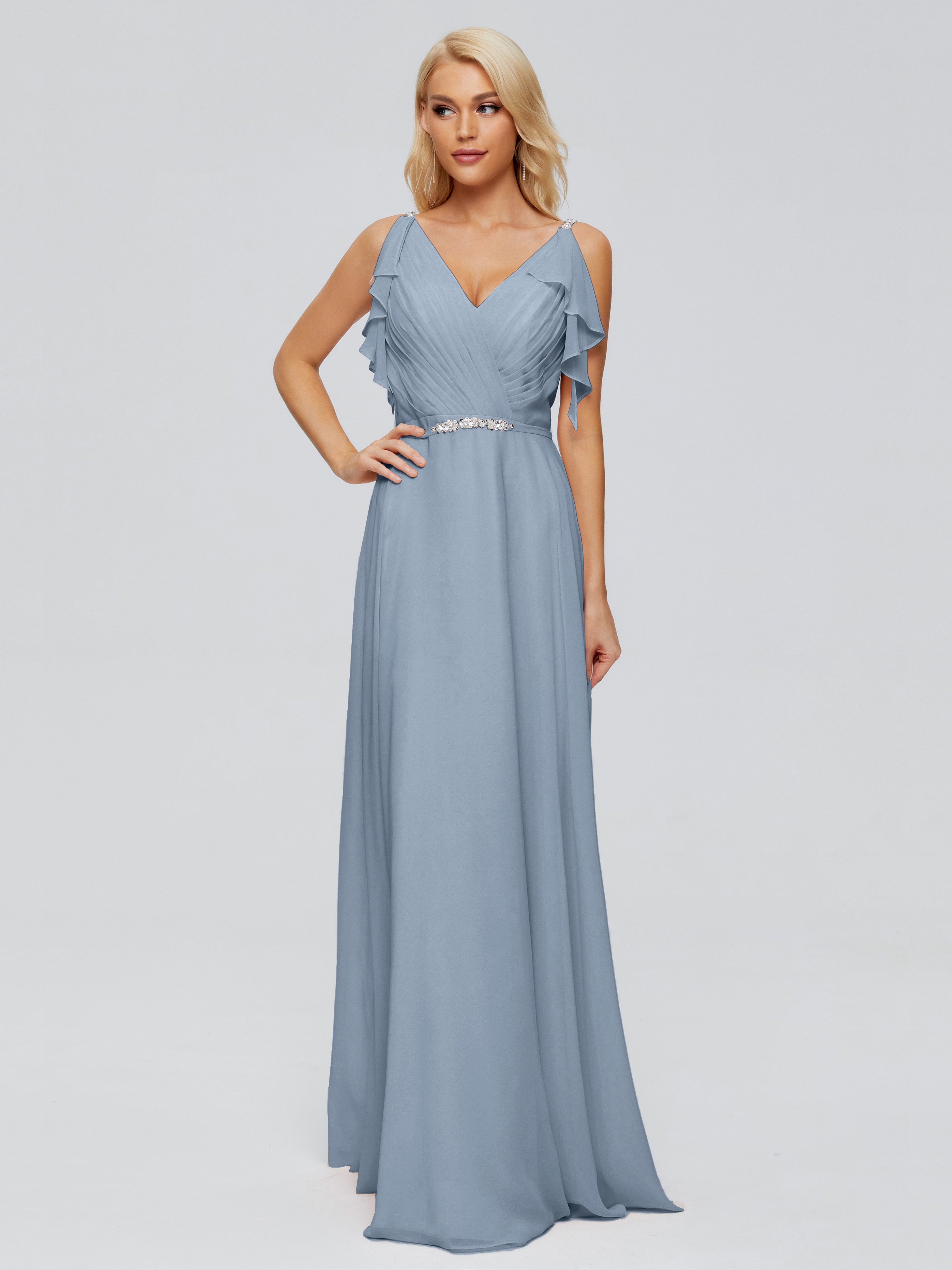 Robes De Demoiselle D'Honneur Bleu Gris Trapèze Dos En V Robes Demoiselle D'Honneur