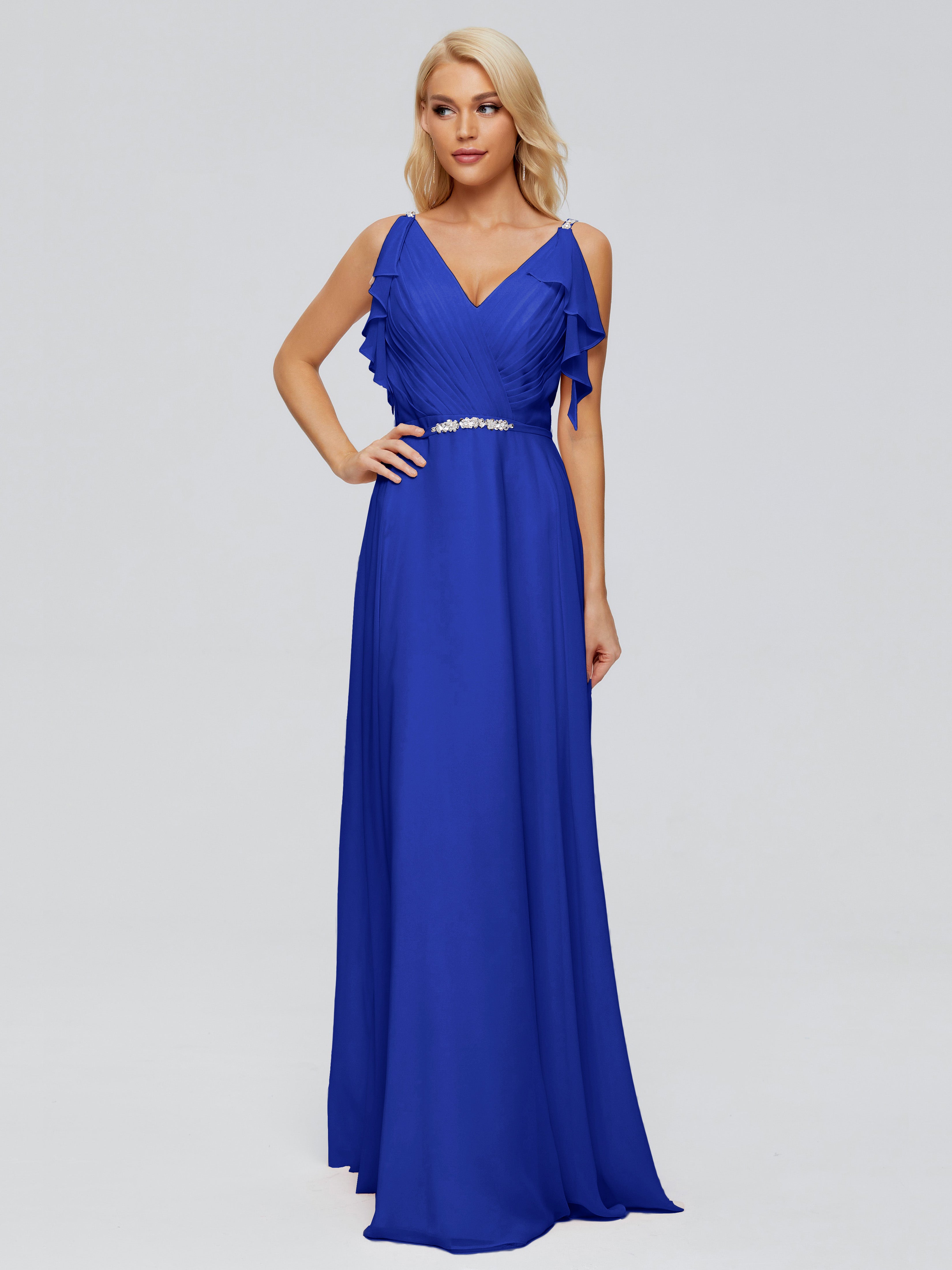 Robe De Demoiselle D Honneur Bleu Roi Trapèze Dos En V Robes Demoiselle D'Honneur