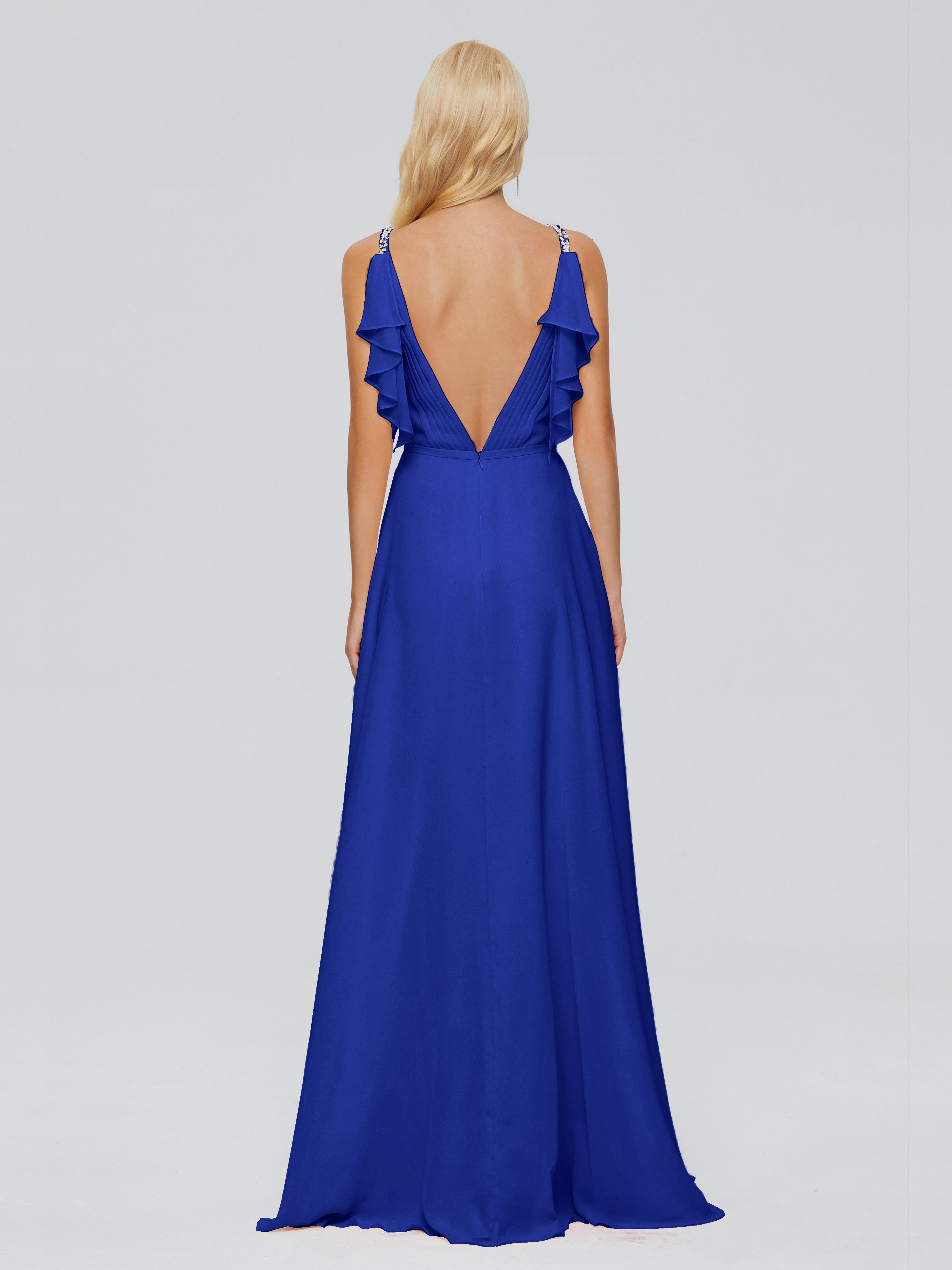 Robe De Demoiselle D Honneur Bleu Roi Trapèze Dos En V Robes Demoiselle D'Honneur