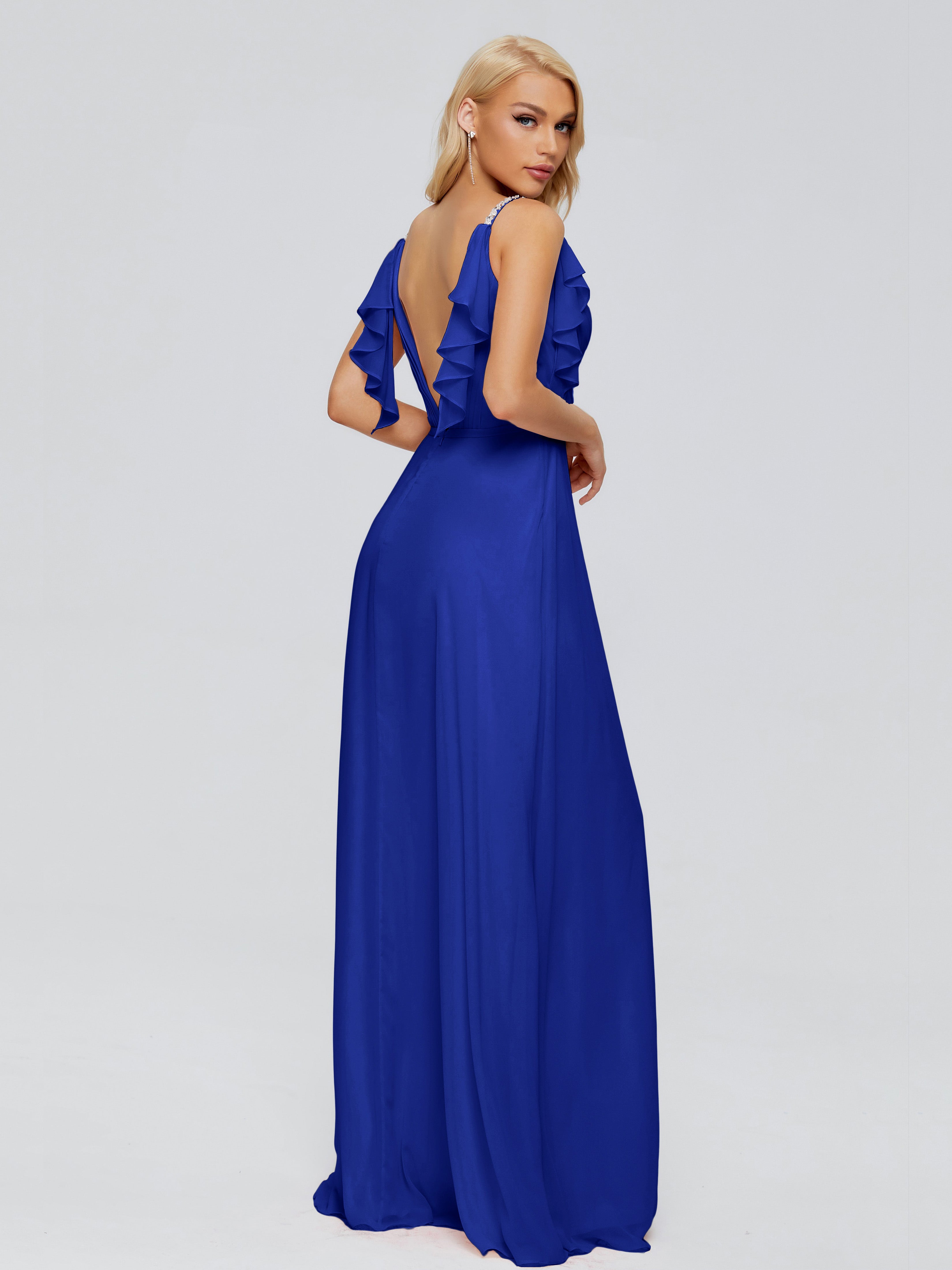 Robe De Demoiselle D Honneur Bleu Roi Trapèze Dos En V Robes Demoiselle D'Honneur