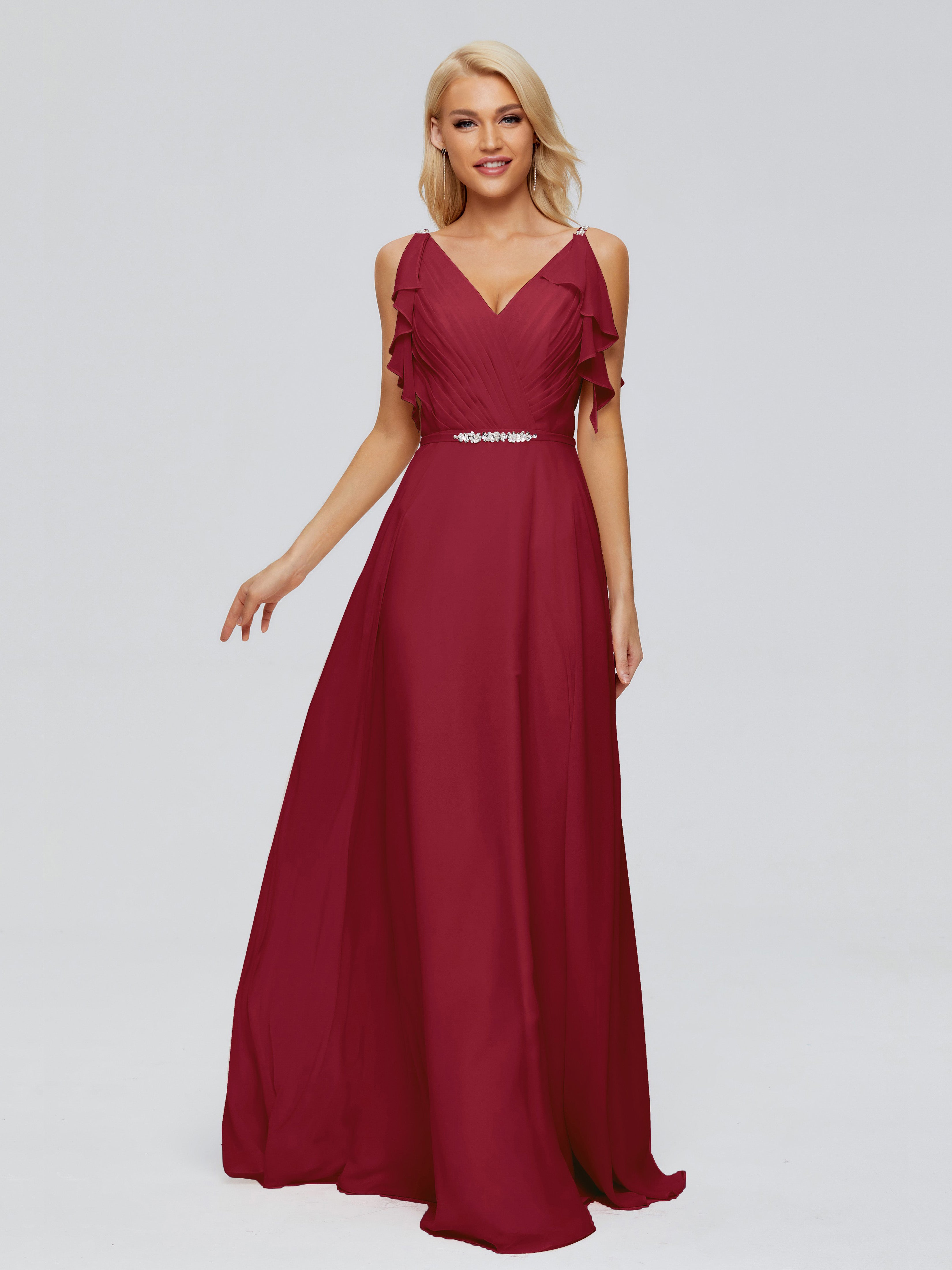 Robe Bordeaux Mariage Demoiselle D Honneur Trapèze Dos En V Robes Demoiselle D'Honneur