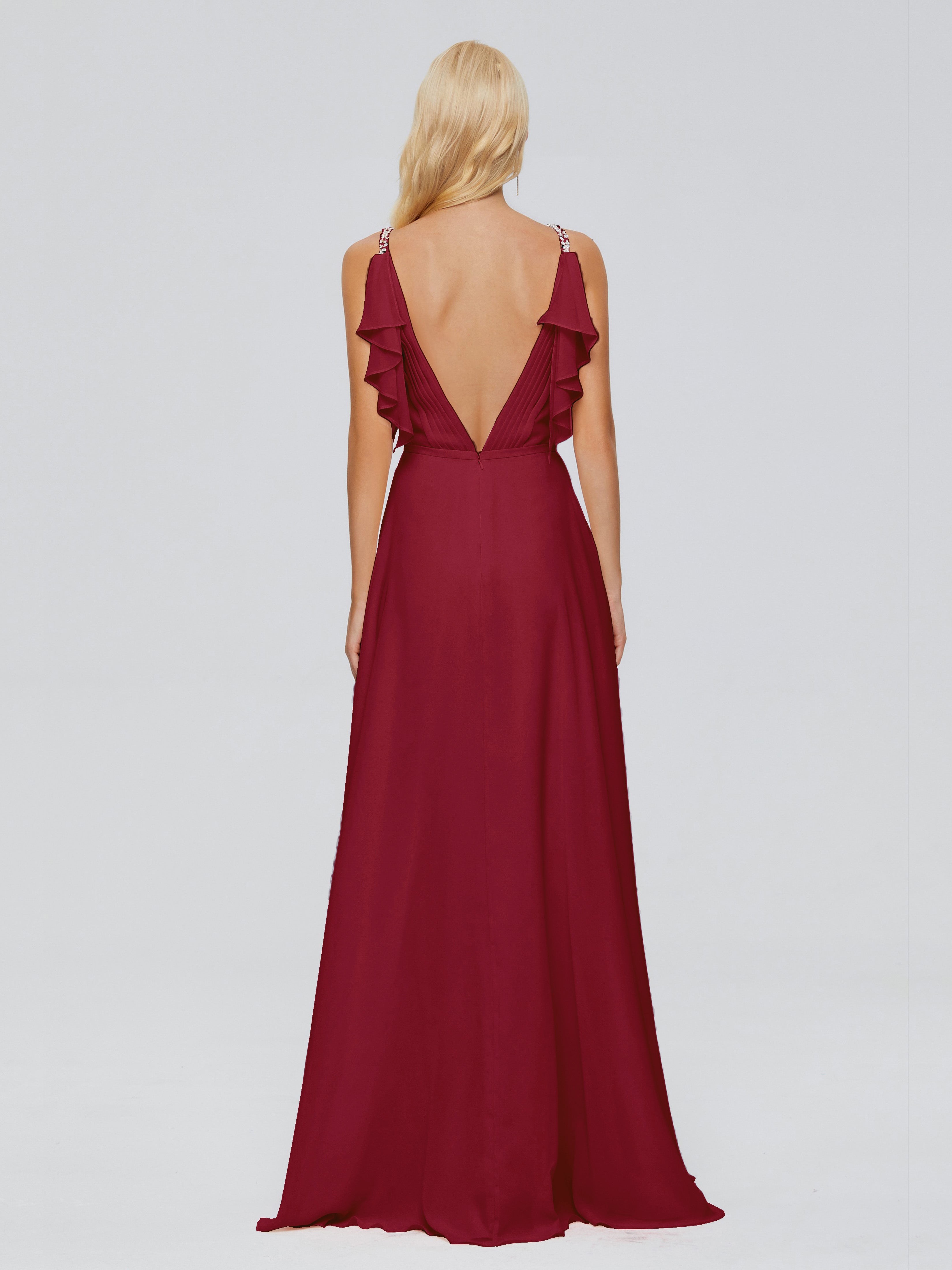 Robe Bordeaux Mariage Demoiselle D Honneur Trapèze Dos En V Robes Demoiselle D'Honneur