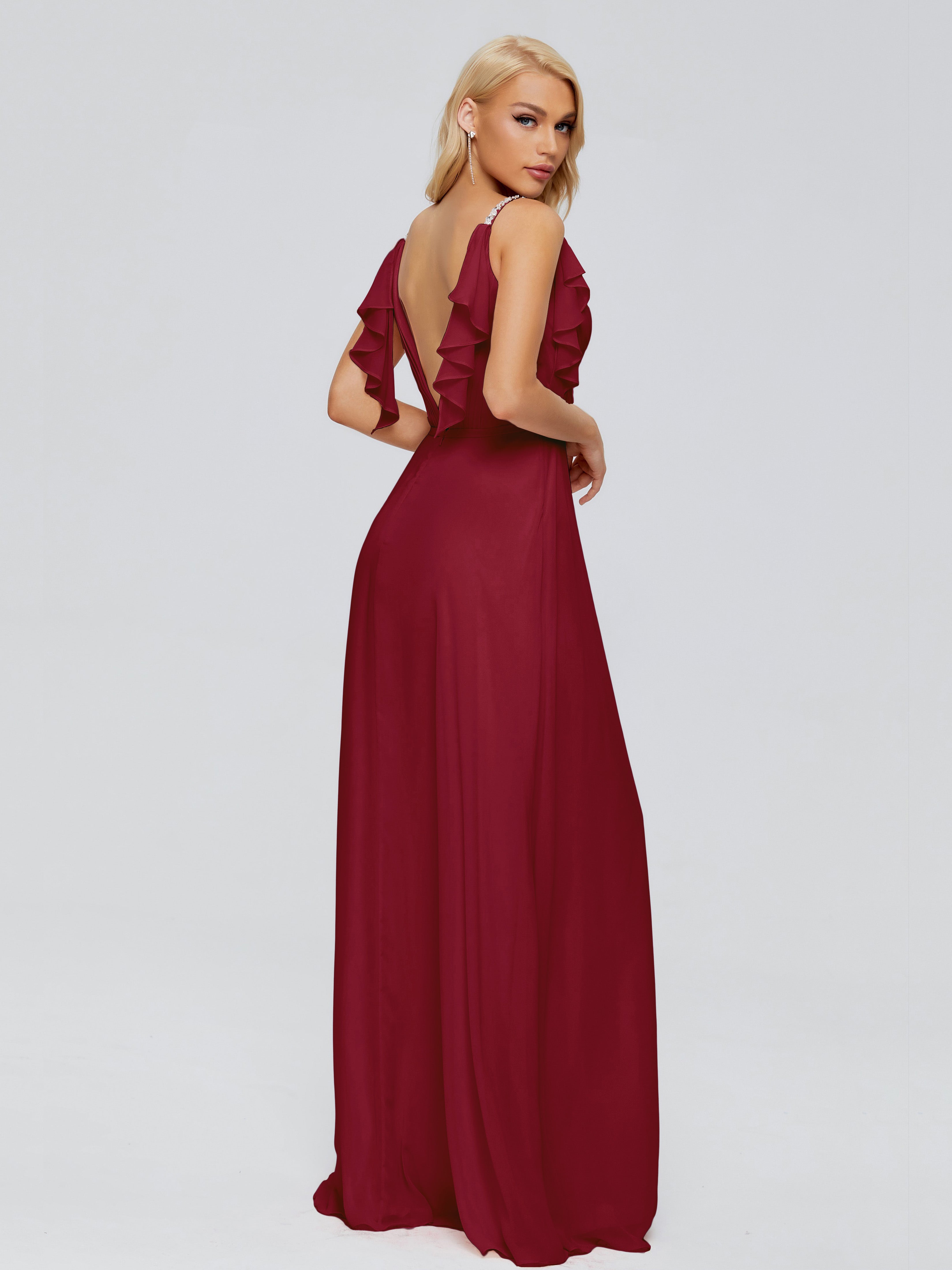 Robe Bordeaux Mariage Demoiselle D Honneur Trapèze Dos En V Robes Demoiselle D'Honneur