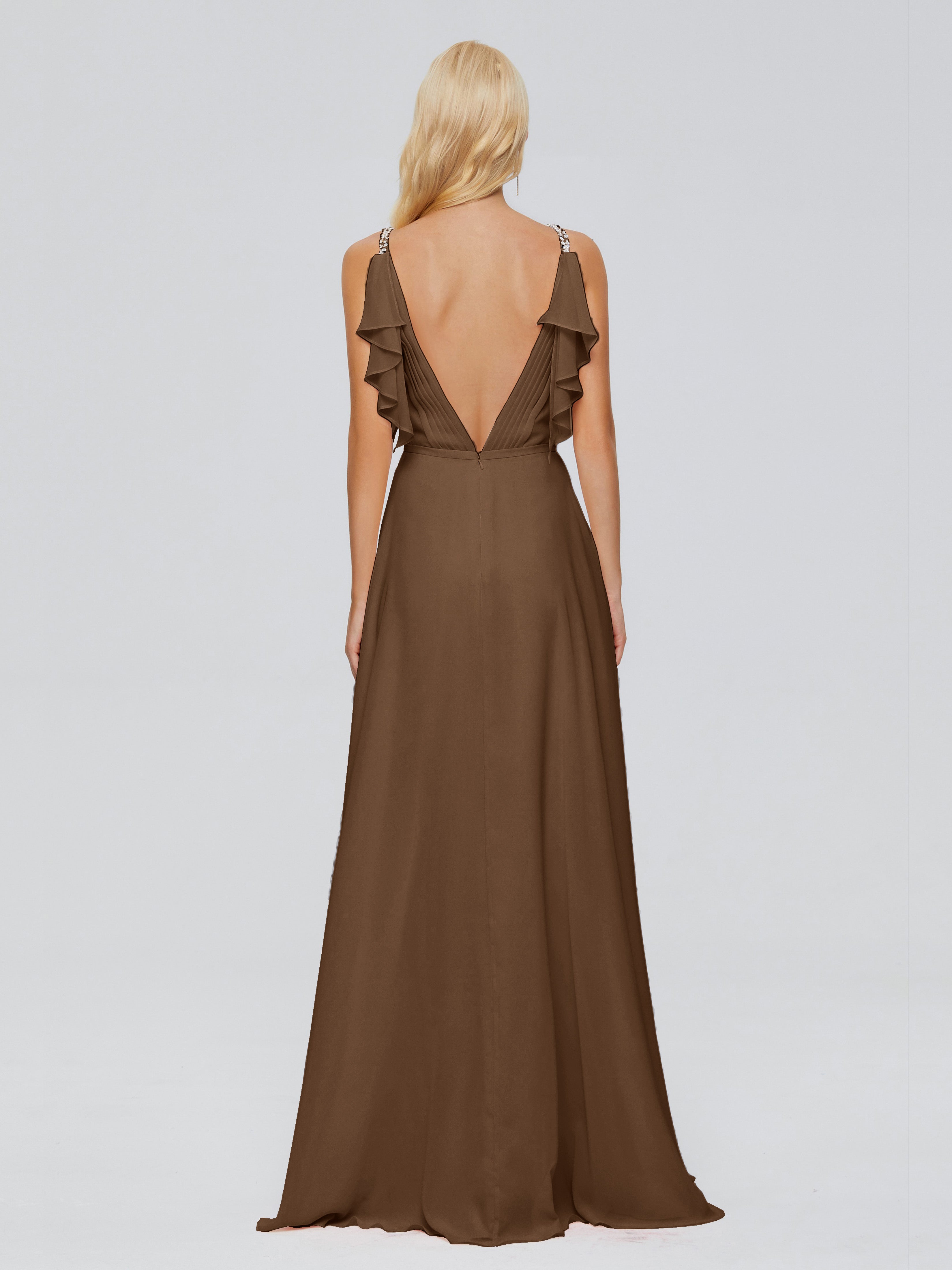 Robes De Demoiselle D'Honneur Brun Trapèze Dos En V Robes Demoiselle D'Honneur