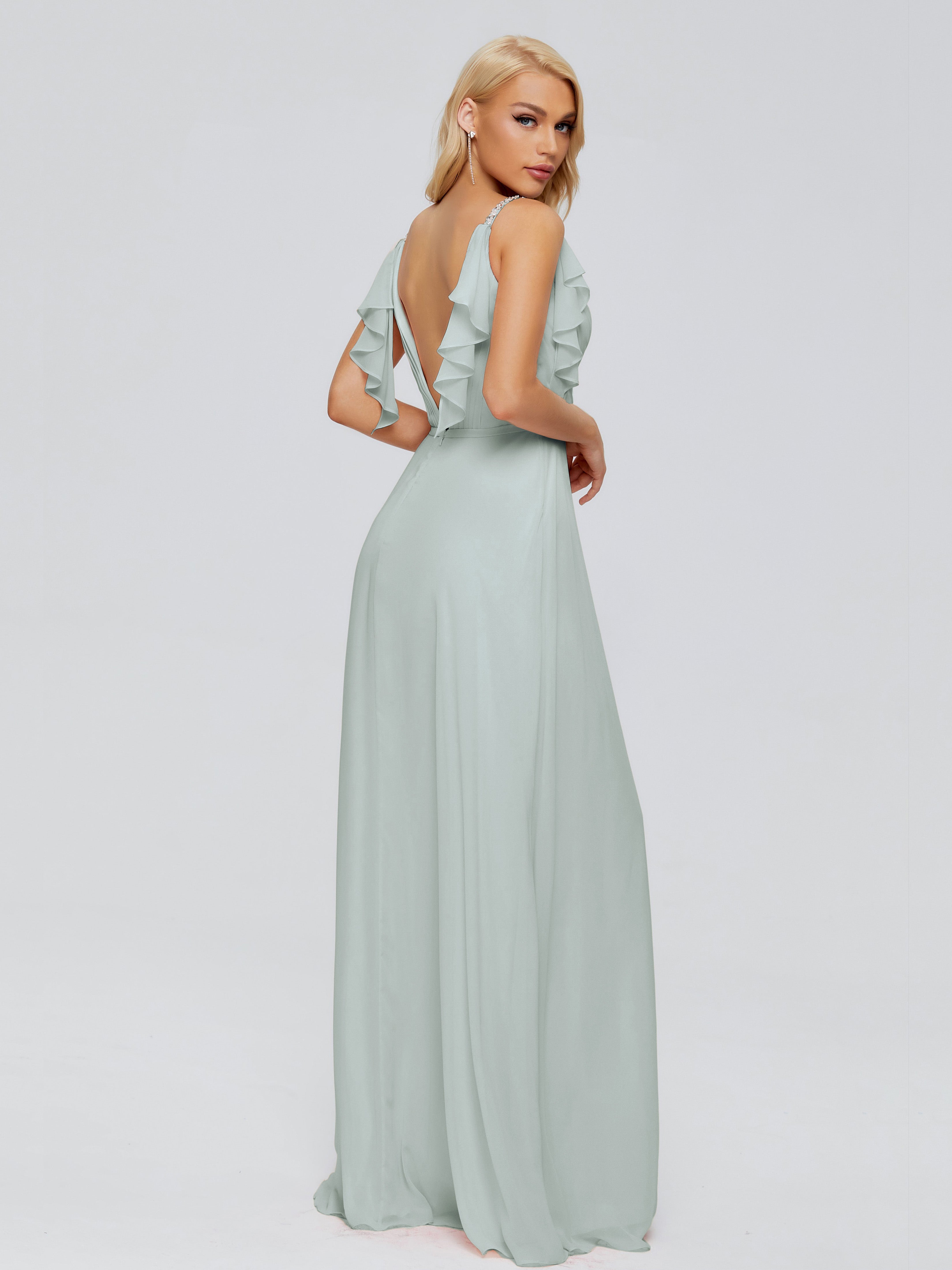 Robe Demoiselle D Honneur Celadon Trapèze Dos En V Robes Demoiselle D'Honneur