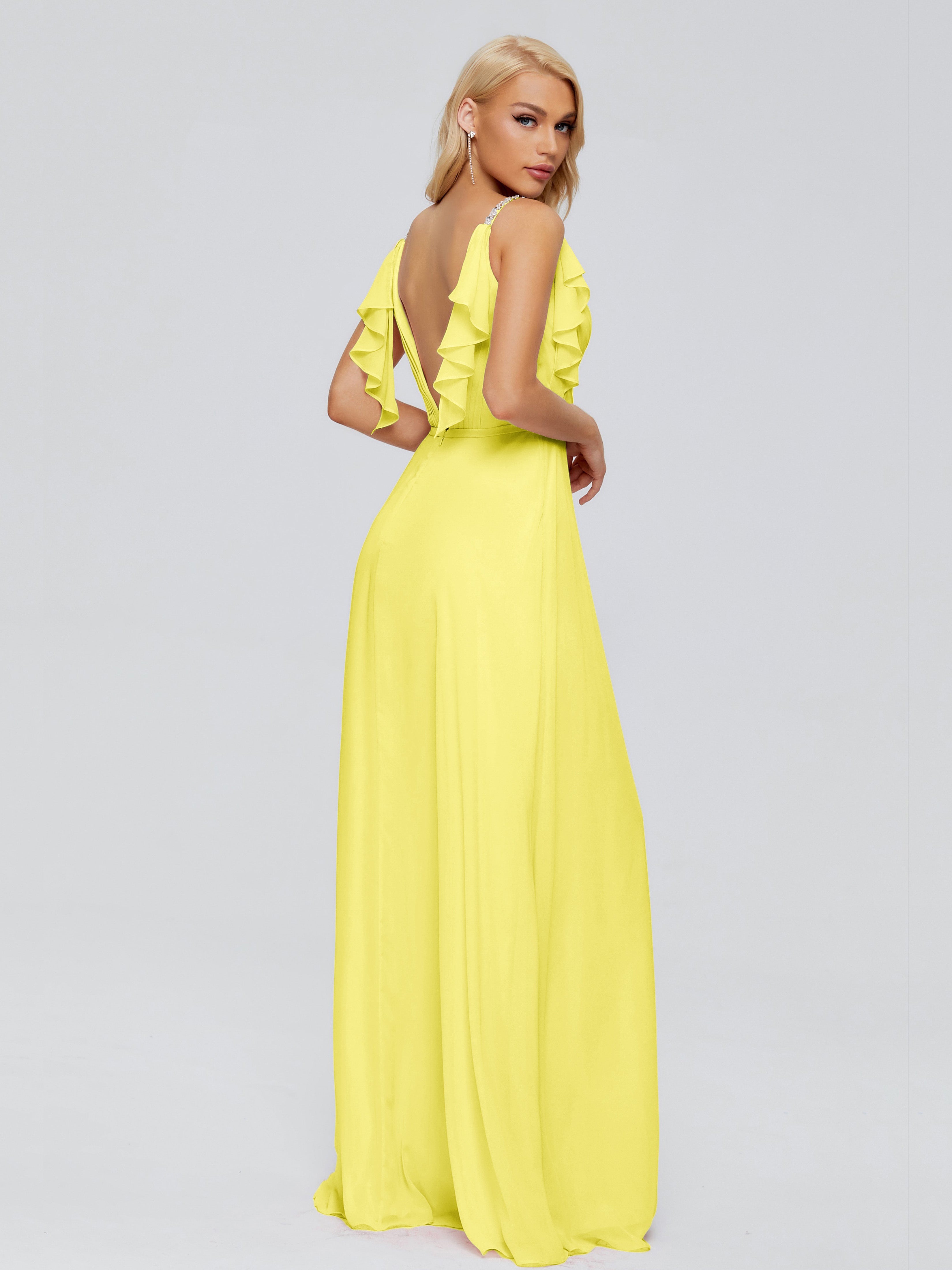 Robes De Demoiselle D'Honneur Citron A-ligne Dos En V Robes Demoiselle D'Honneur