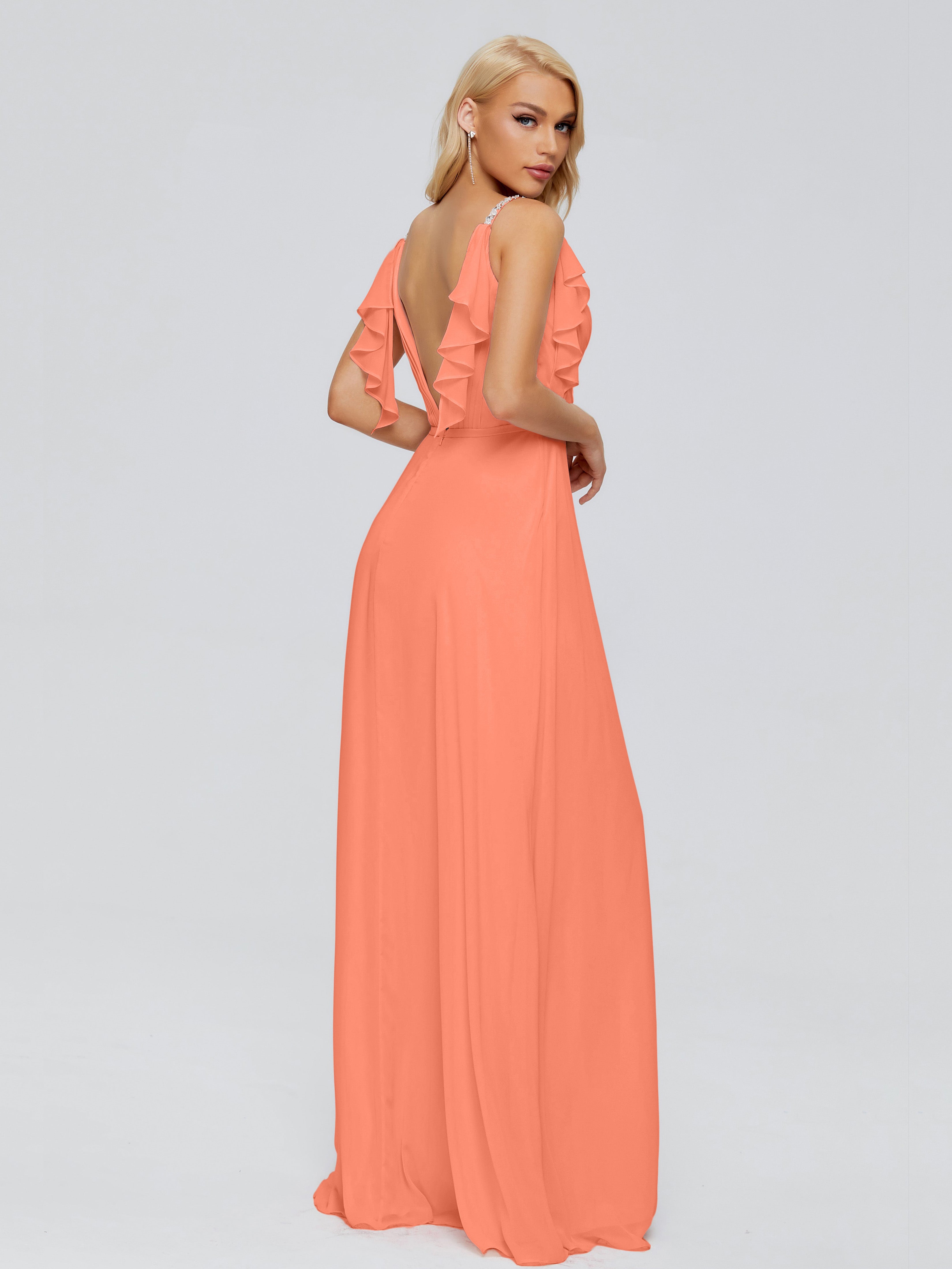 Robes De Demoiselle D'Honneur Coucher De Soleil A-ligne Dos En V Robes Demoiselle D'Honneur