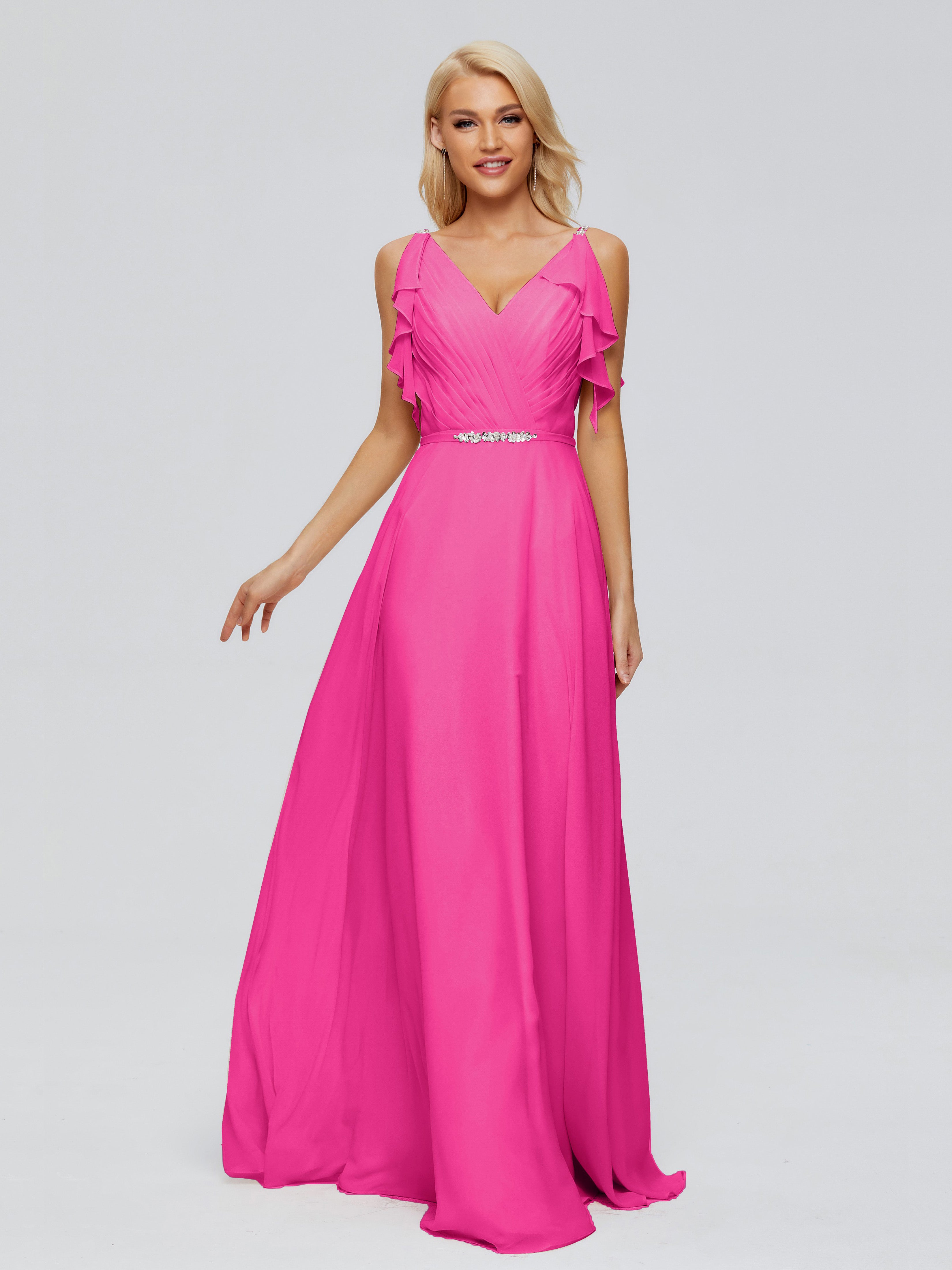 Robe De Demoiselle D Honneur Fuchsia Trapèze Dos En V Robes Demoiselle D'Honneur