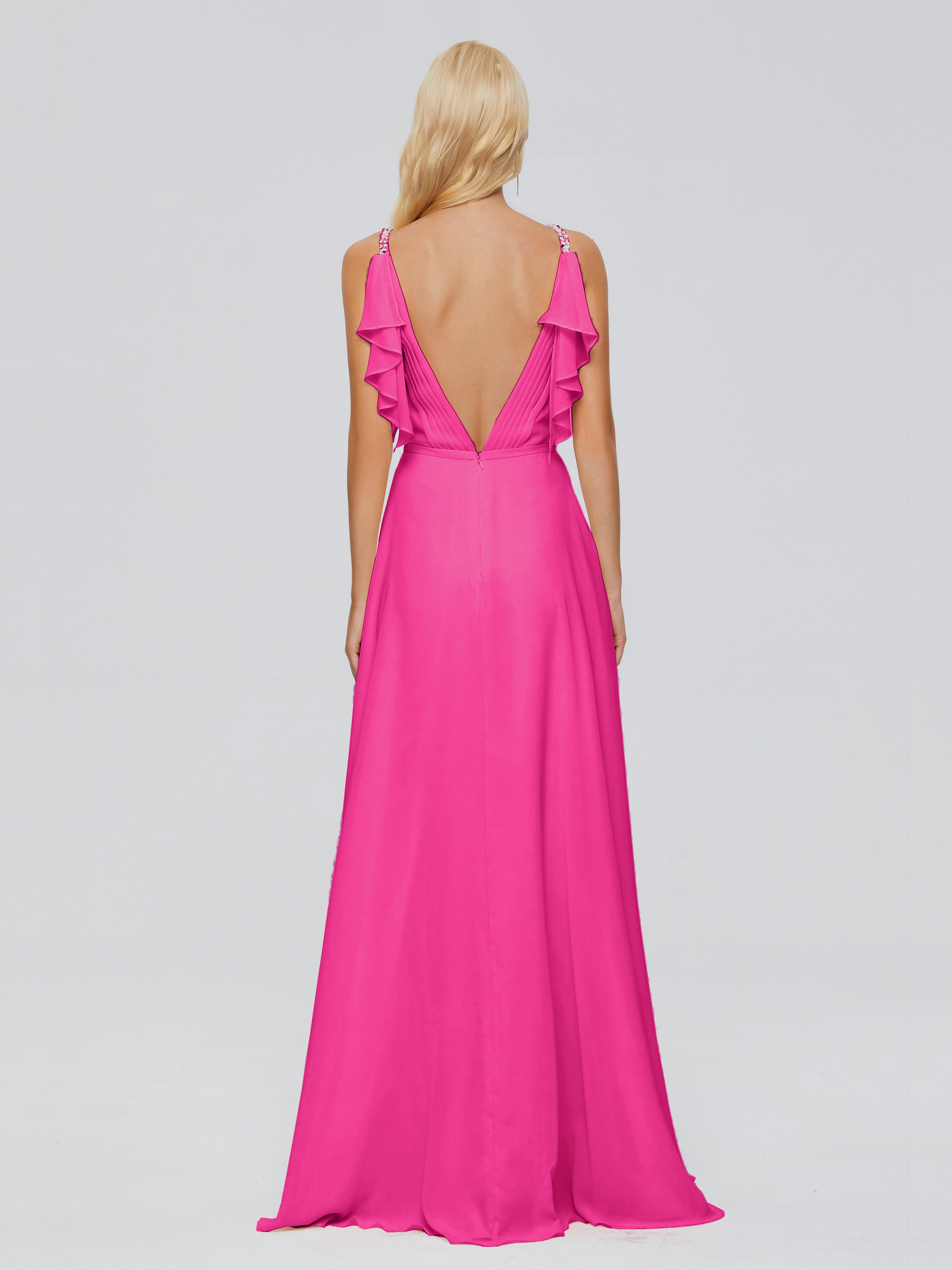 Robe De Demoiselle D Honneur Fuchsia Trapèze Dos En V Robes Demoiselle D'Honneur