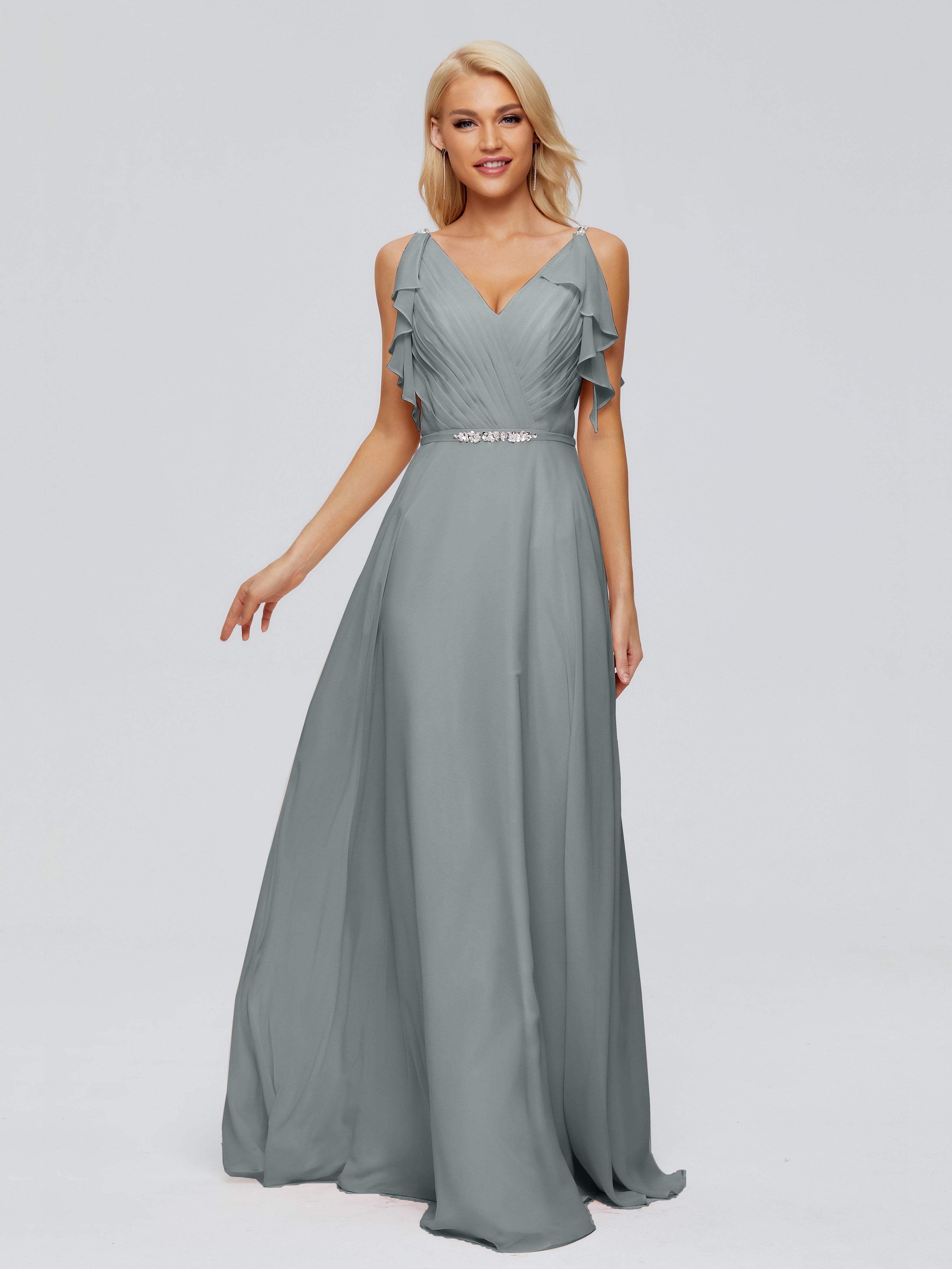 Robe De Demoiselle D Honneur Gris Trapèze Dos En V Robes Demoiselle D'Honneur