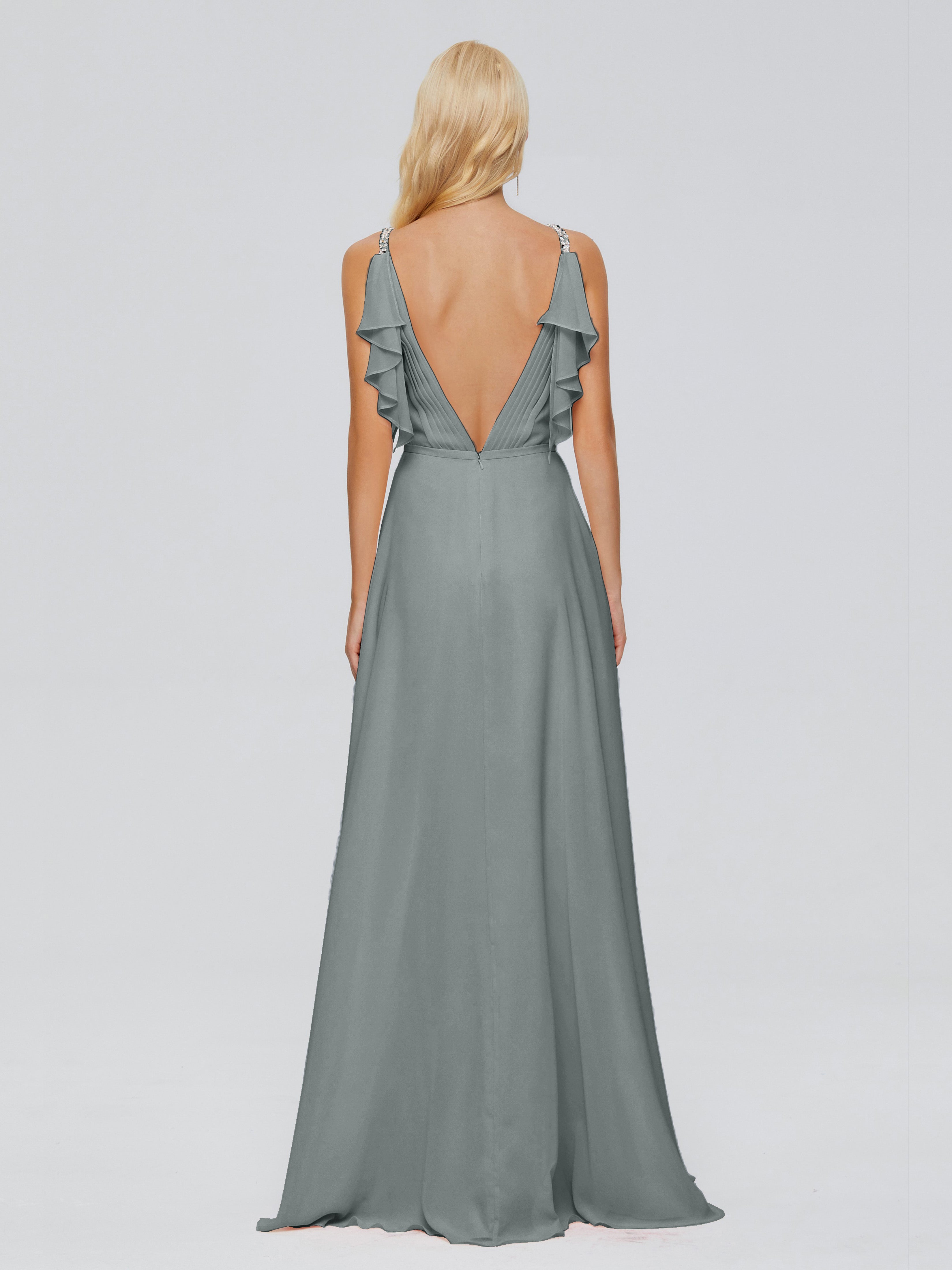 Robe De Demoiselle D Honneur Gris Trapèze Dos En V Robes Demoiselle D'Honneur