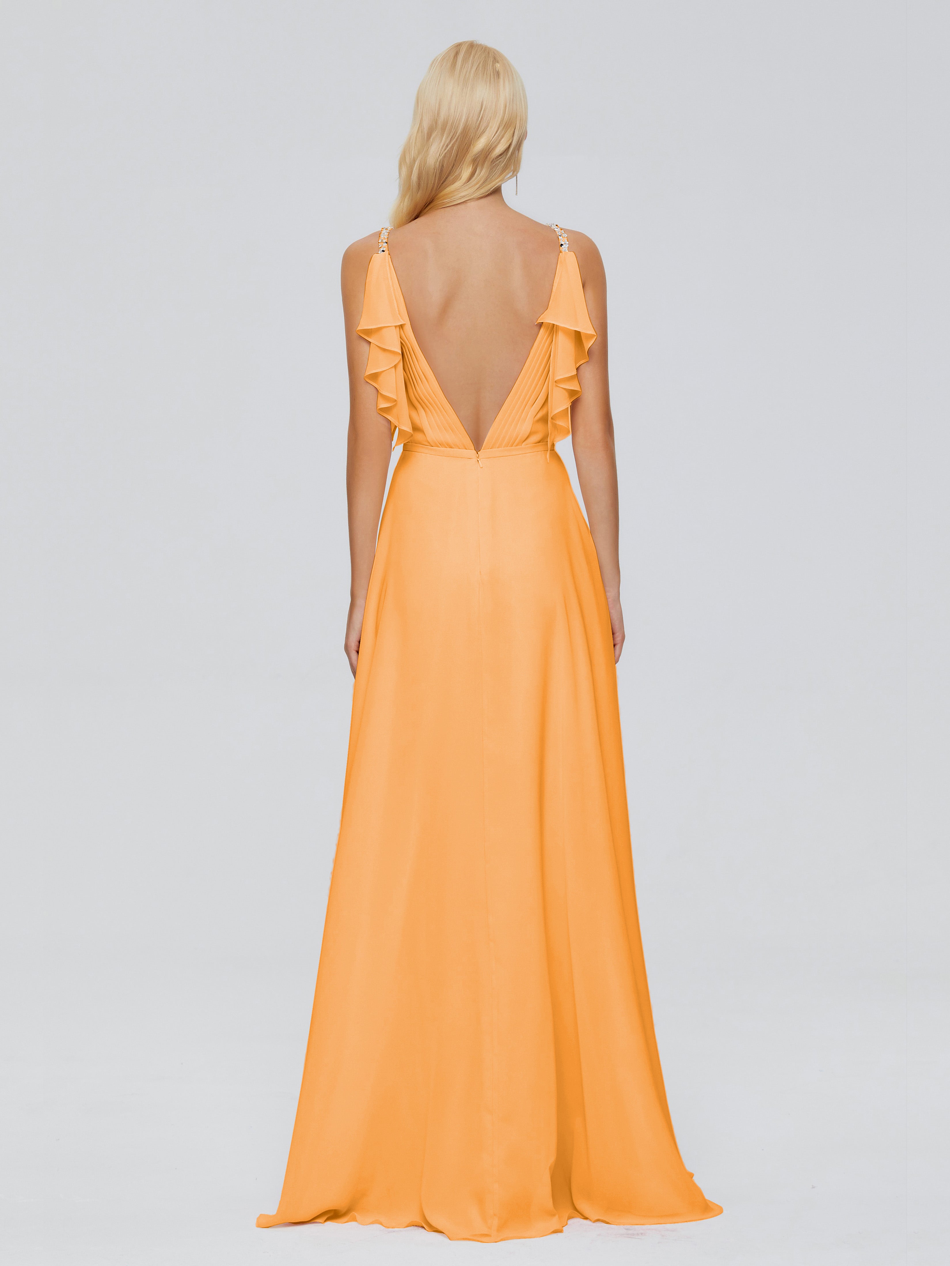 Robes De Demoiselle D'Honneur Mandarine A-ligne Dos En V Robes Demoiselle D'Honneur