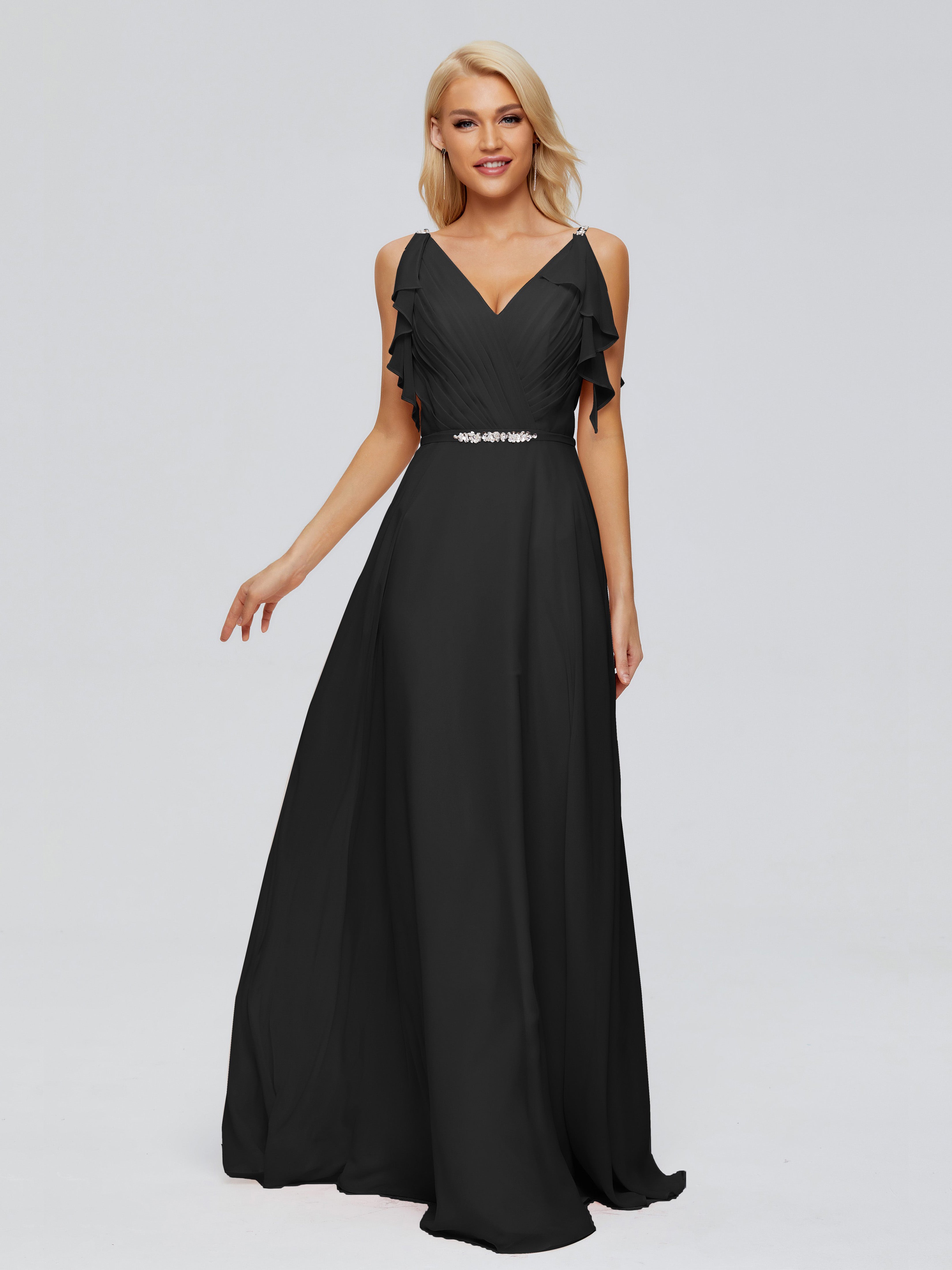 Robe Noir Demoiselle D Honneur Trapèze Dos En V Robes Demoiselle D'Honneur