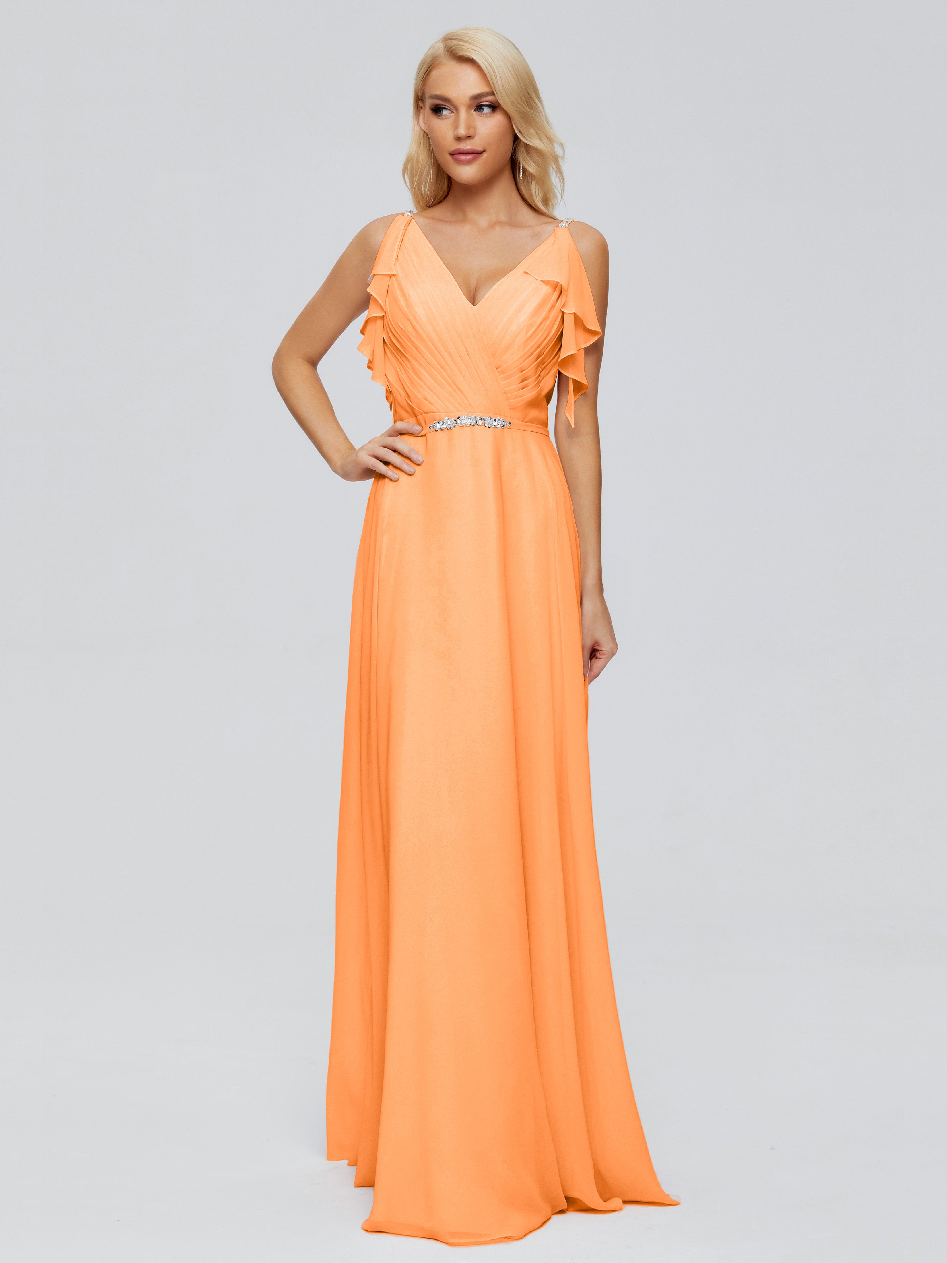 Robe Mousseline Orange Trapèze Dos En V Robes Demoiselle D'Honneur