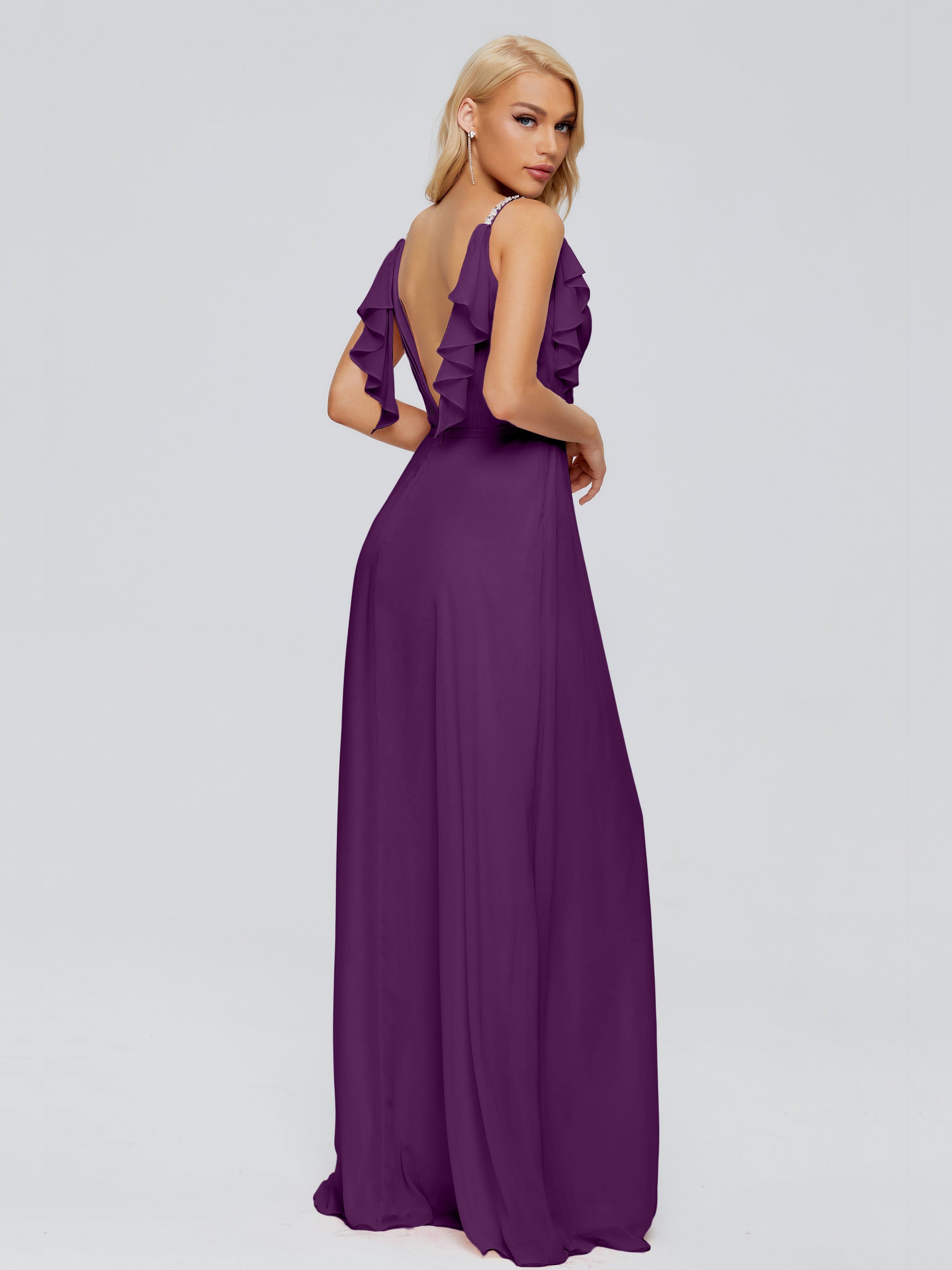 Robes De Demoiselle D'Honneur En Raisin A-ligne Dos En V Robes Demoiselle D'Honneur