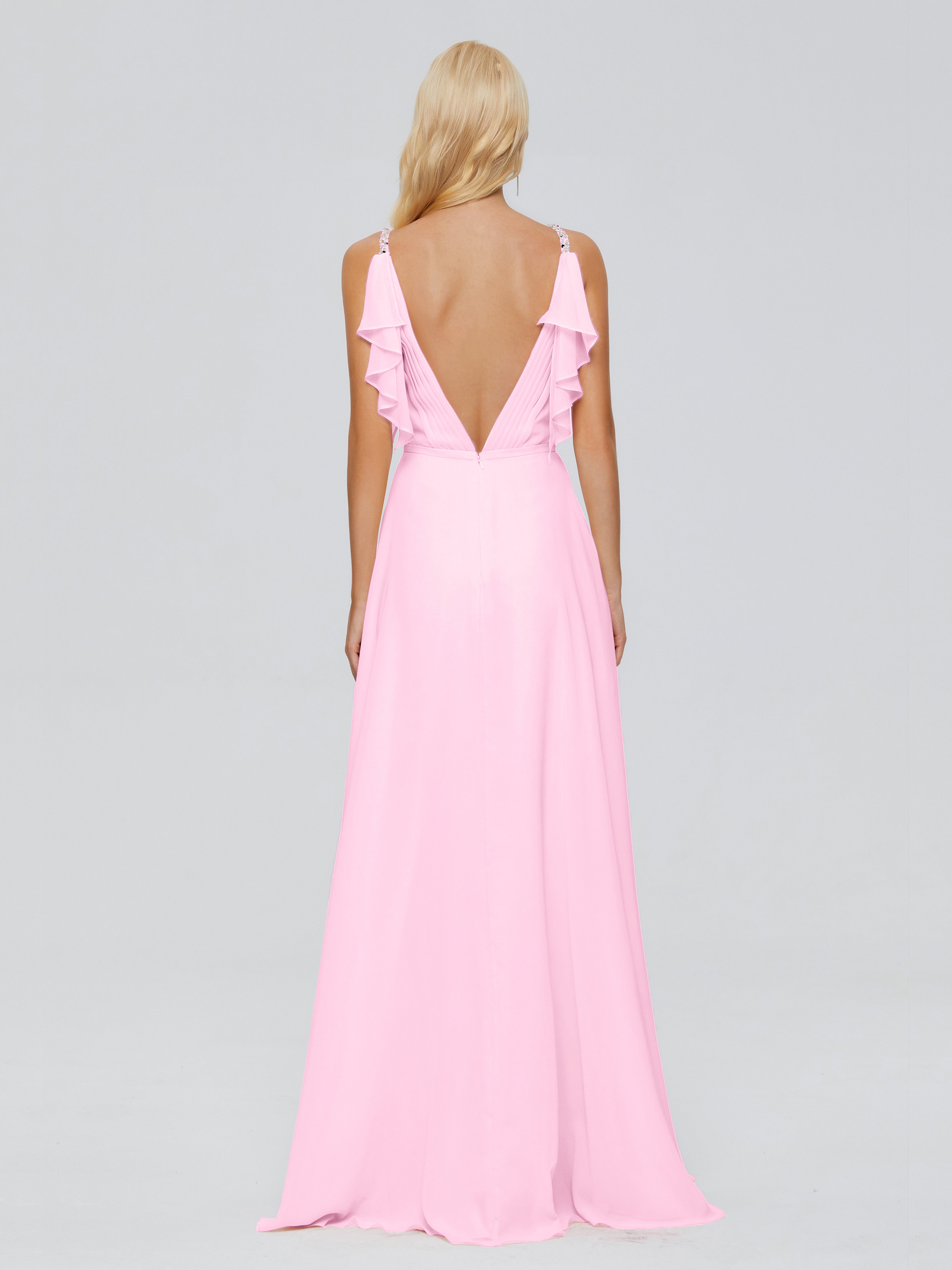 Robes De Demoiselle D'Honneur Rose Bonbon Trapèze Dos En V Robes Demoiselle D'Honneur