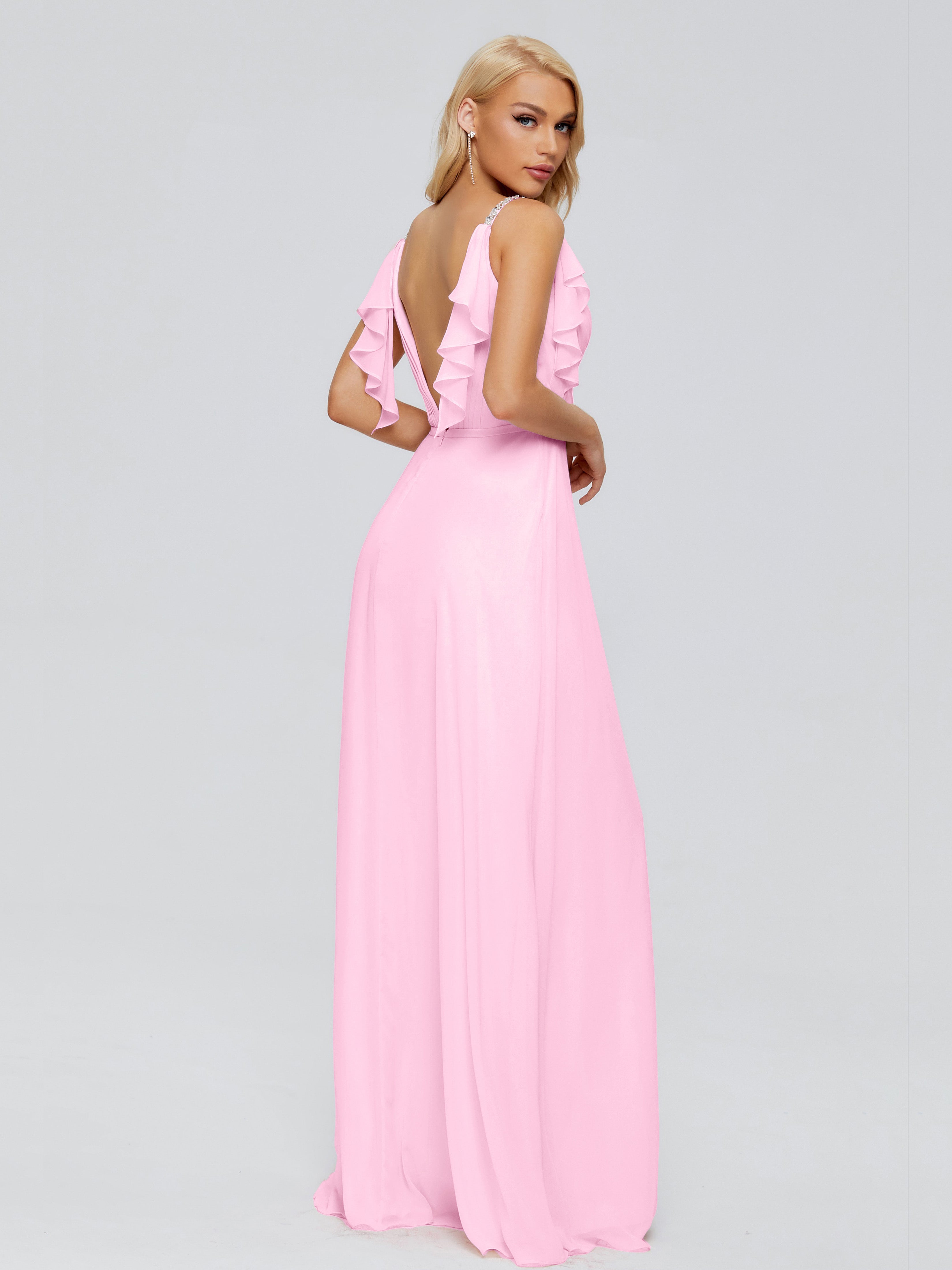 Robes De Demoiselle D'Honneur Rose Bonbon Trapèze Dos En V Robes Demoiselle D'Honneur