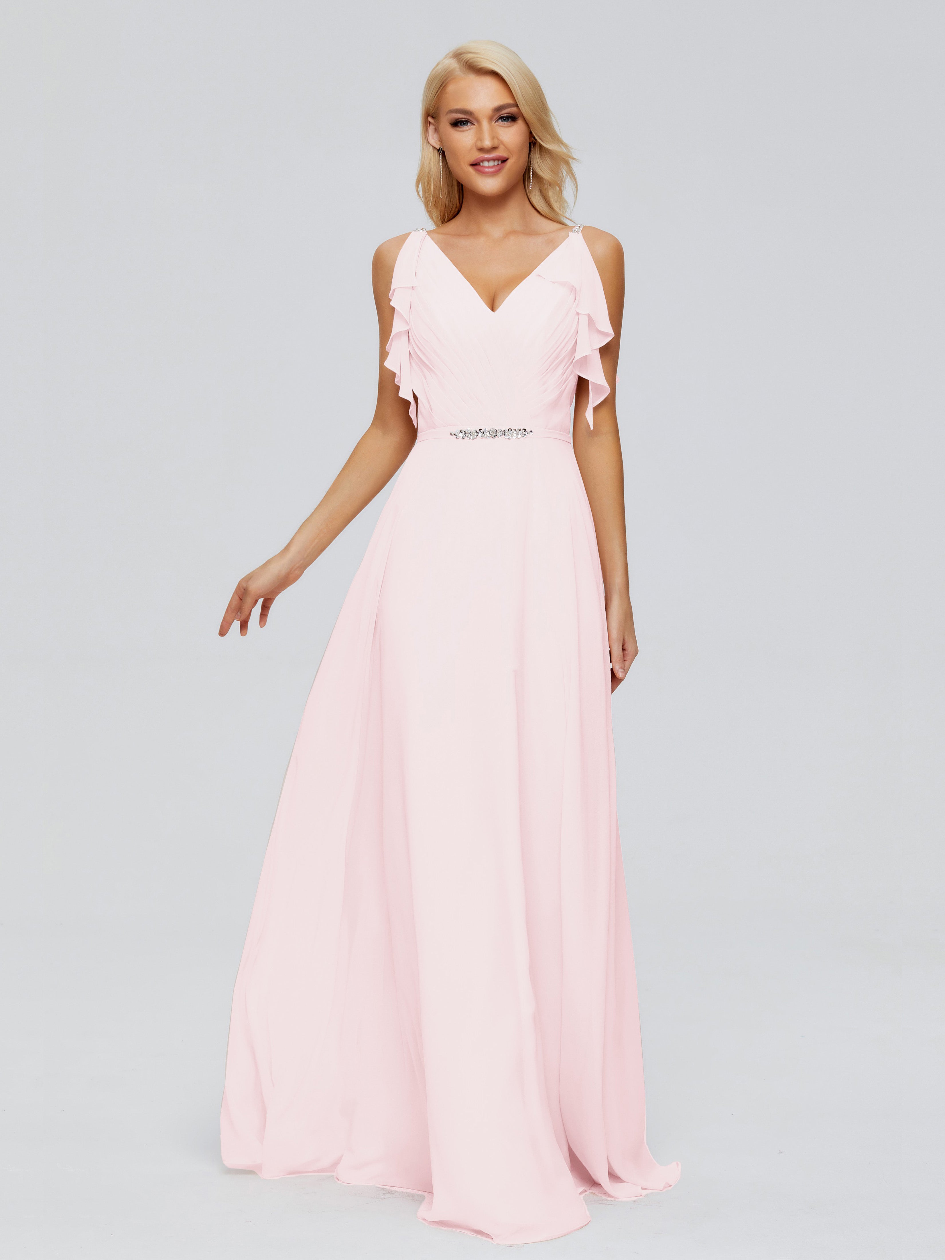 Robe Demoiselles D Honneur Rose Pale Trapèze Dos En V Robes Demoiselle D'Honneur