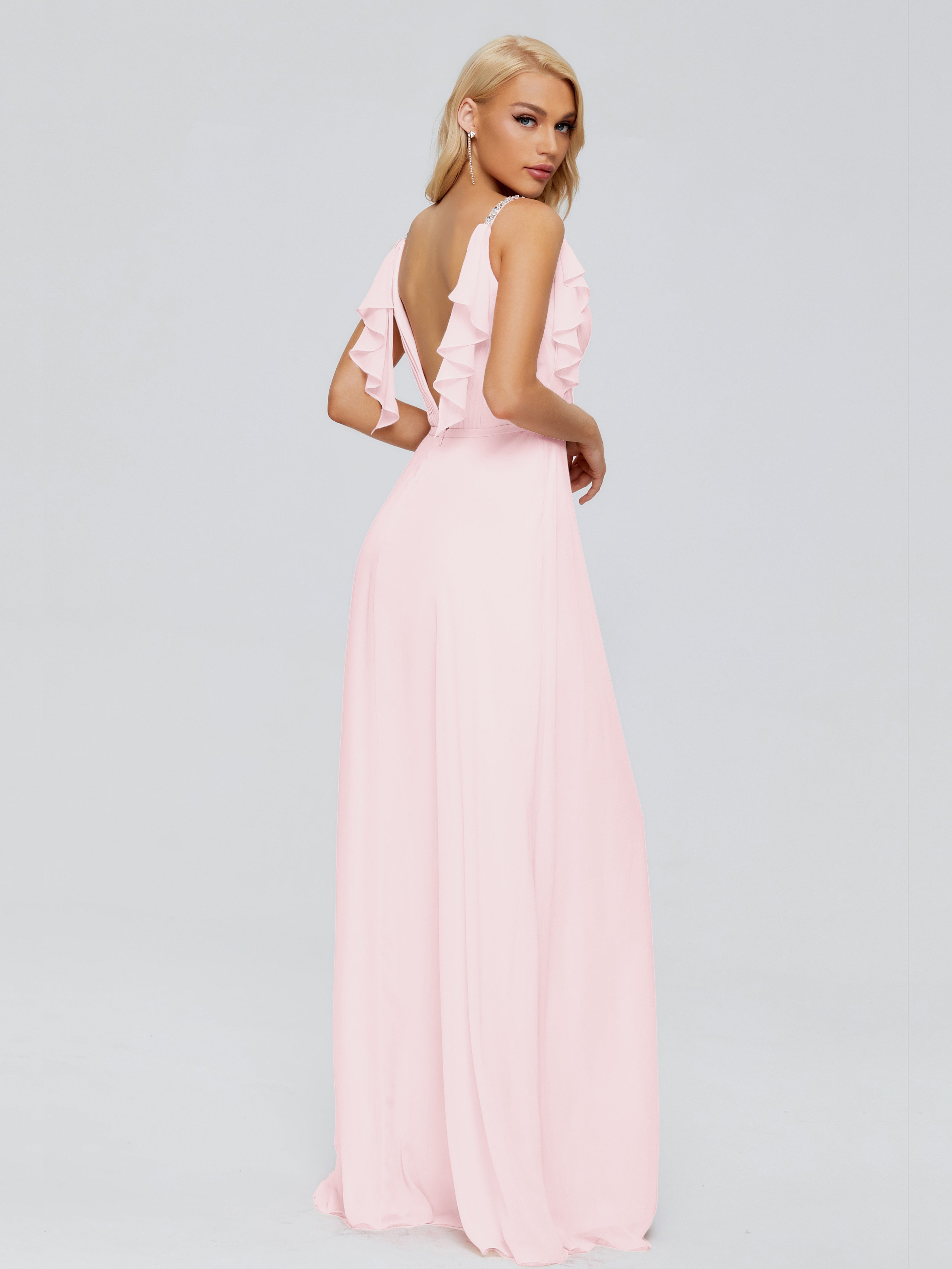 Robe Demoiselles D Honneur Rose Pale Trapèze Dos En V Robes Demoiselle D'Honneur