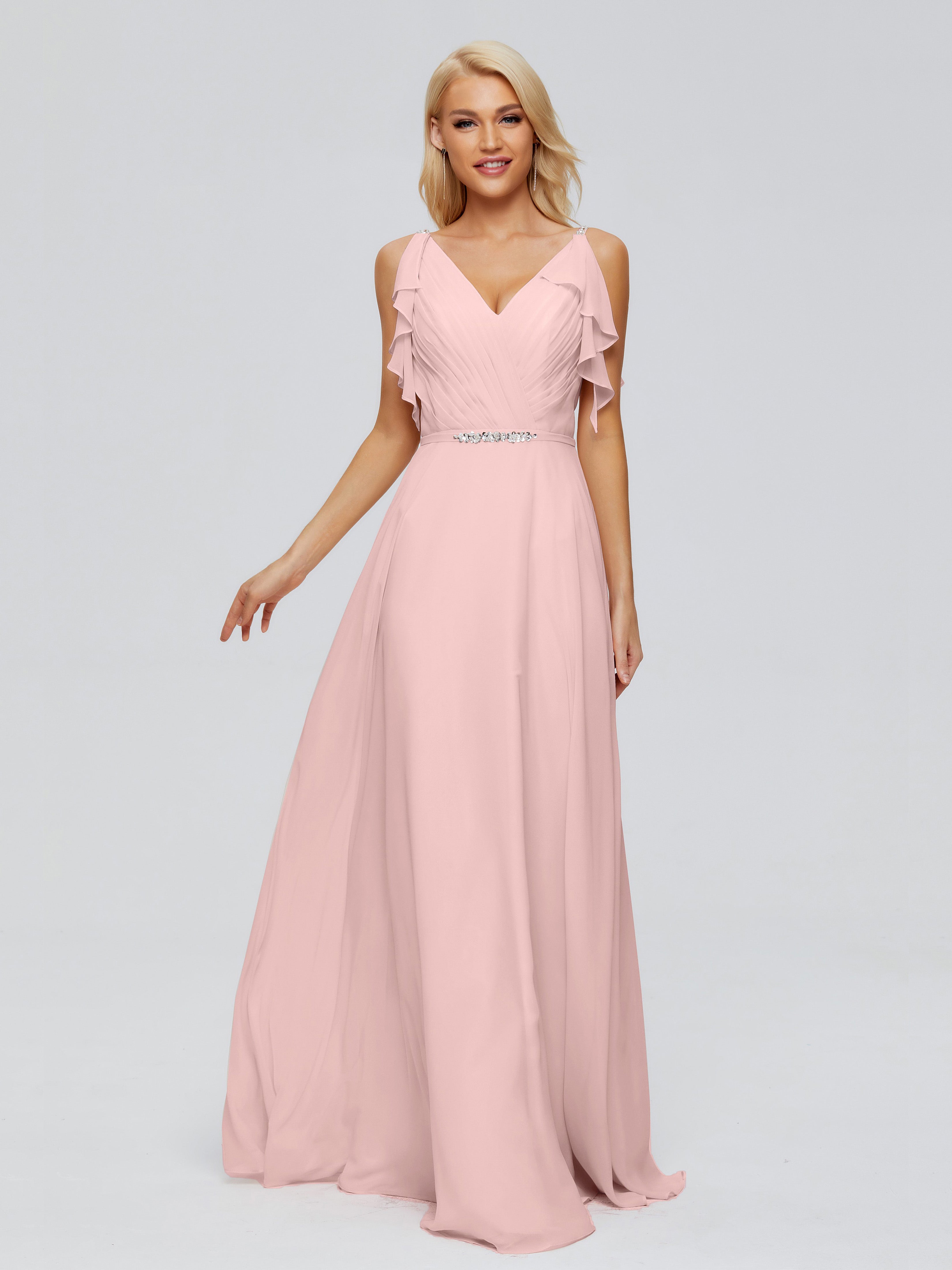 Robe Demoiselle D Honneur Rose Poudre Trapèze Dos En V Robes Demoiselle D'Honneur