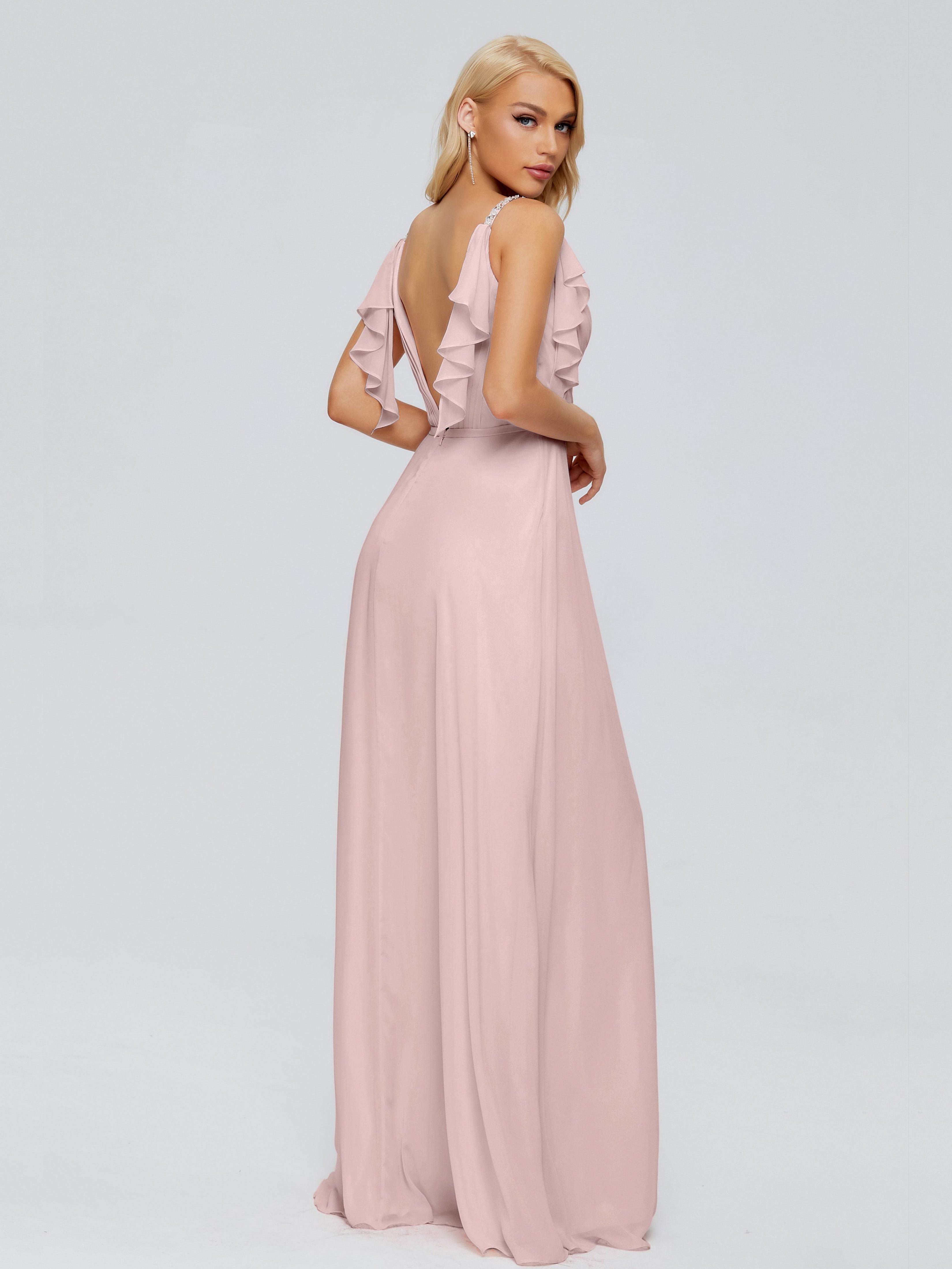 Robe Demoiselle D Honneur Rose Poudre Trapèze Dos En V Robes Demoiselle D'Honneur