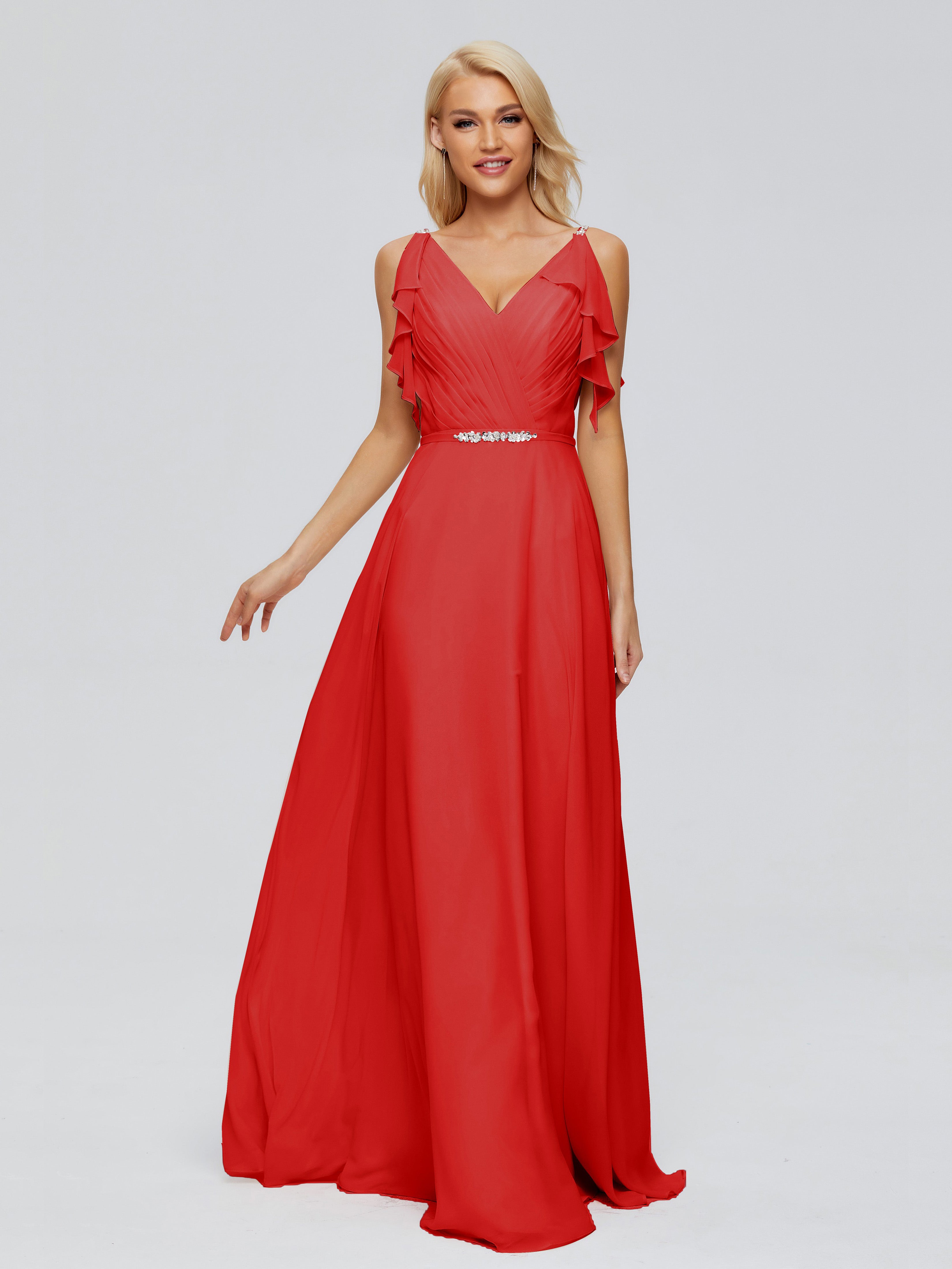 Robe Demoiselle Dhonneur Rouge Trapèze Dos En V Robes Demoiselle D'Honneur