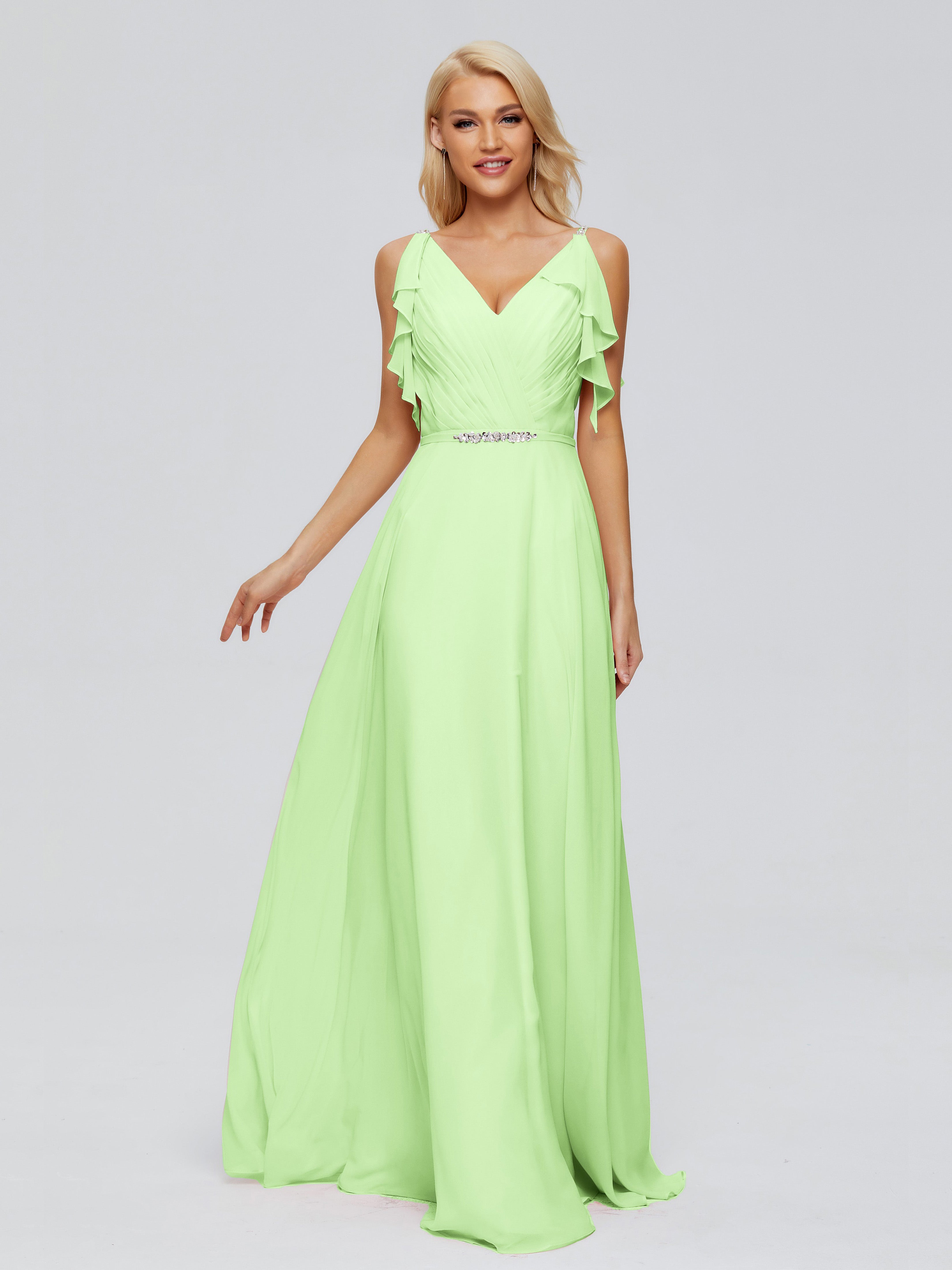 Robe Demoiselle Dhonneur Vert Sauge Trapèze Dos En V Robes Demoiselle D'Honneur
