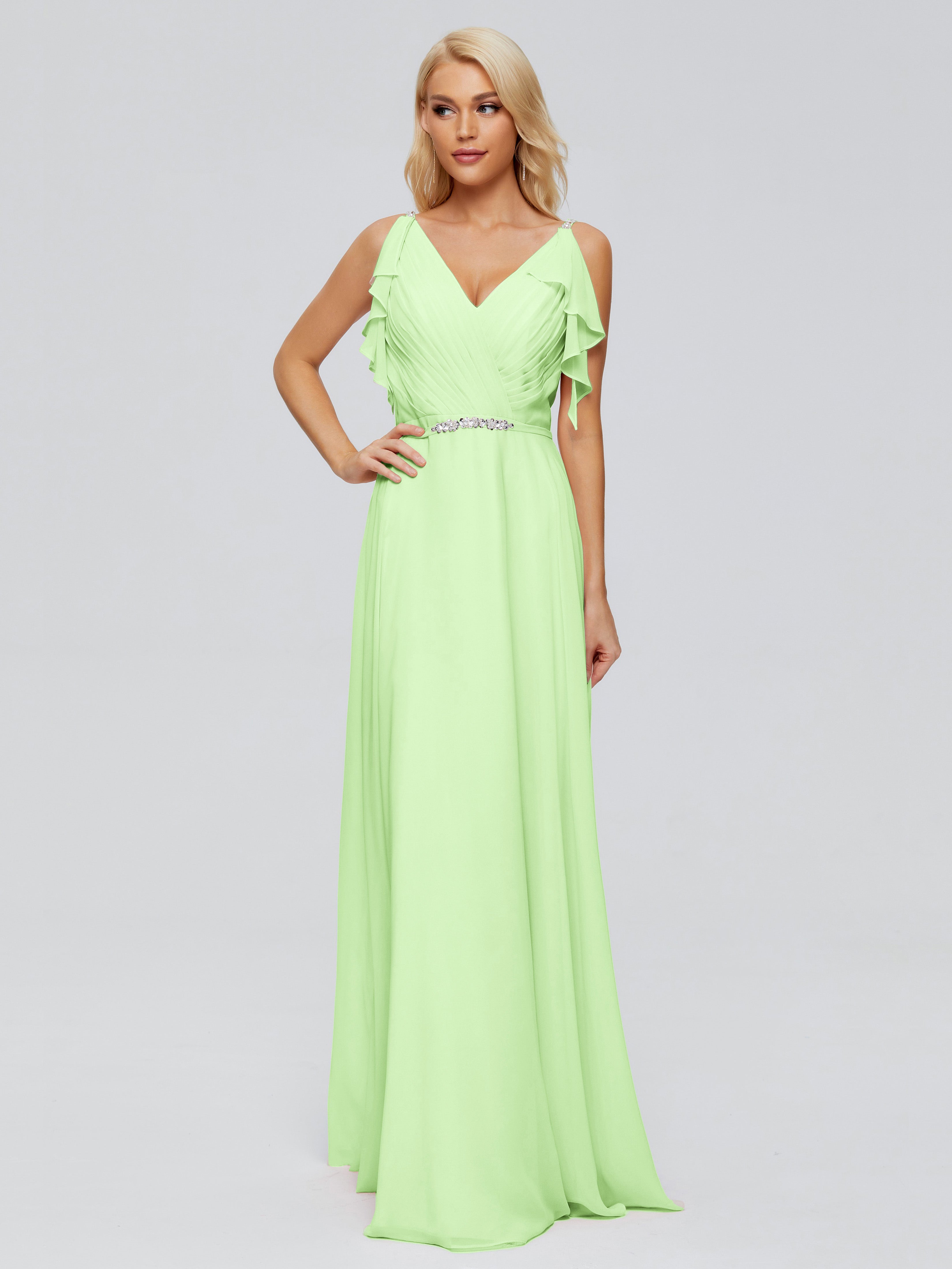 Robe Demoiselle Dhonneur Vert Sauge Trapèze Dos En V Robes Demoiselle D'Honneur