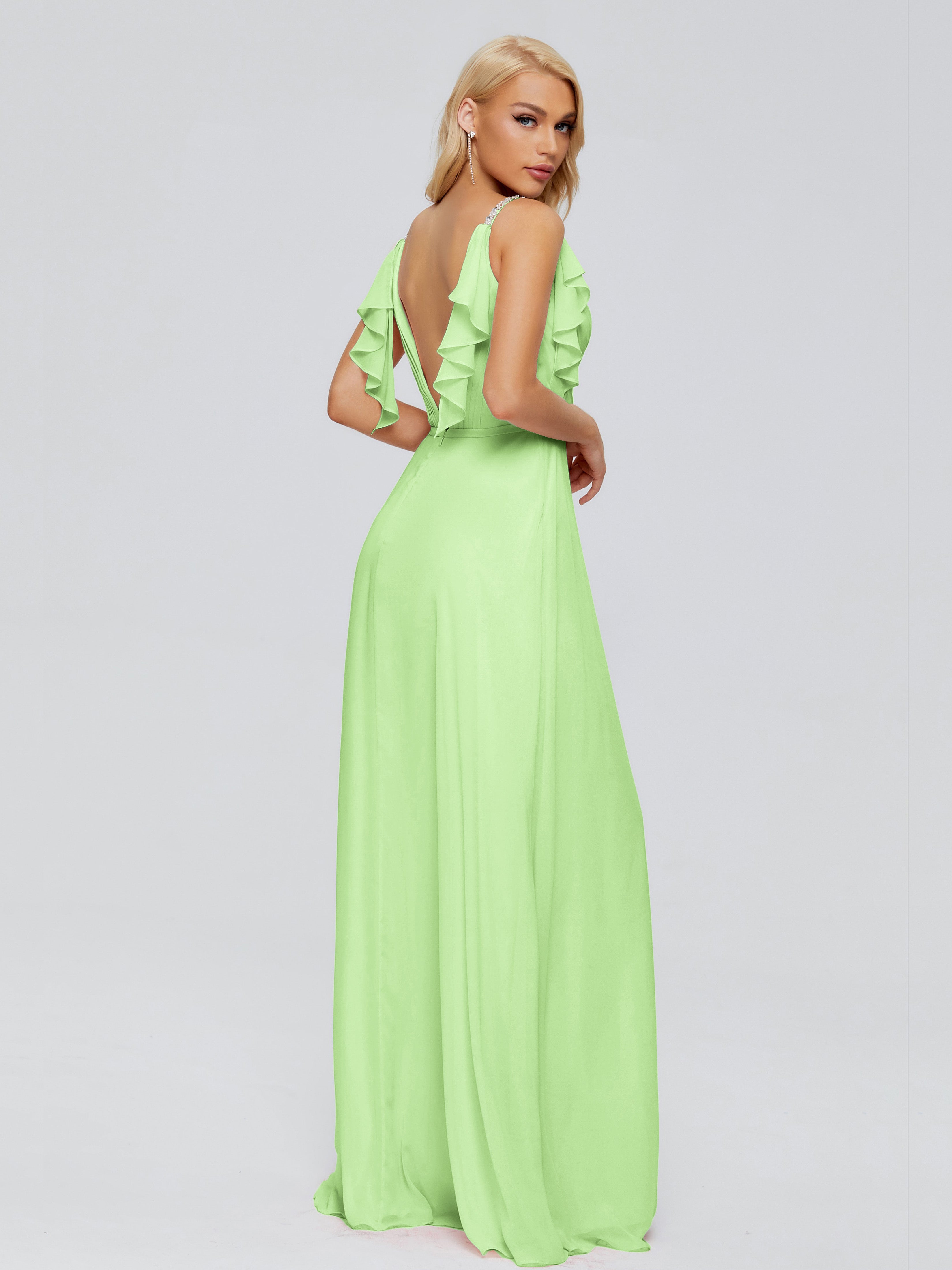 Robe Demoiselle Dhonneur Vert Sauge Trapèze Dos En V Robes Demoiselle D'Honneur
