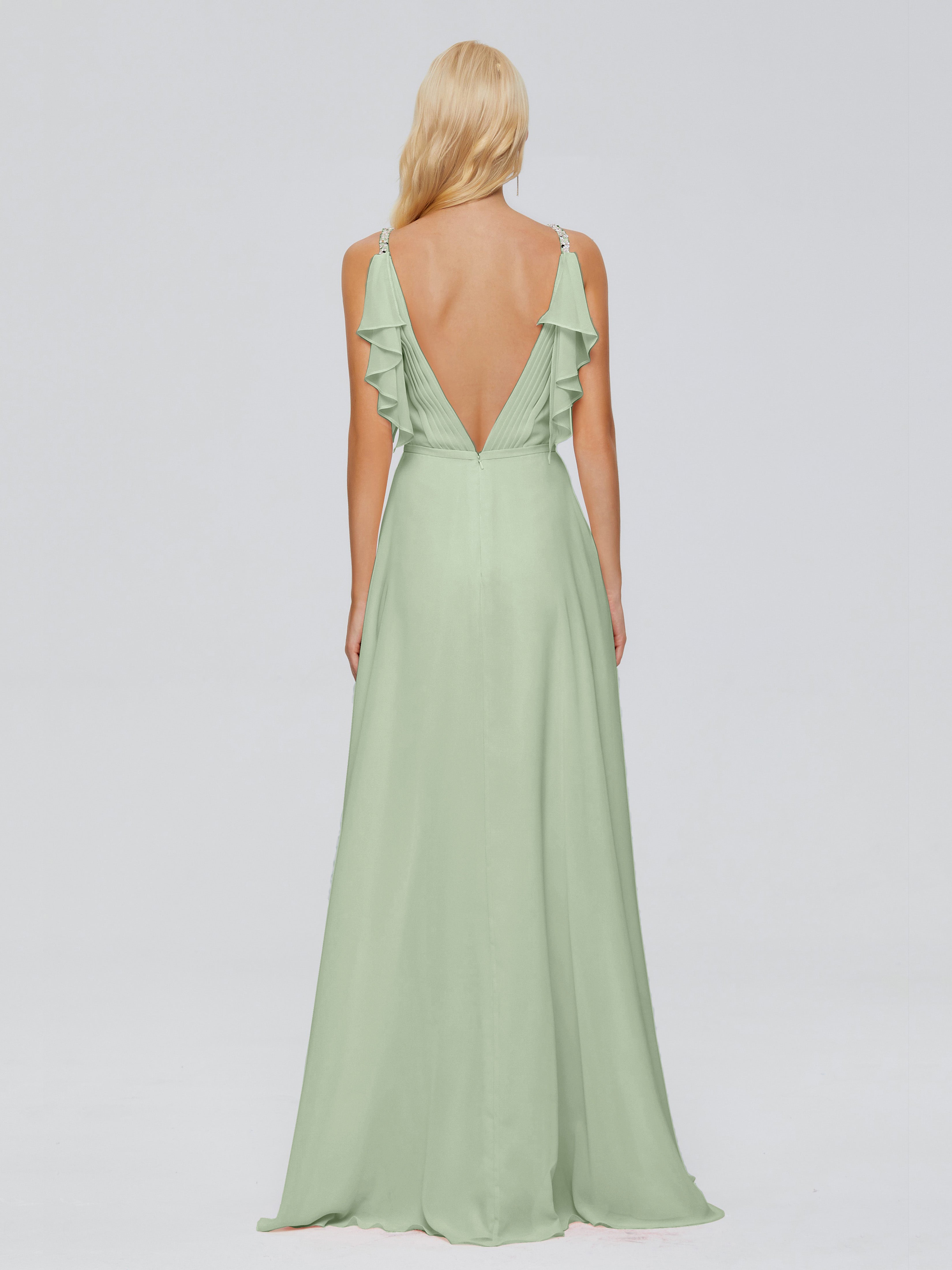 Robe De Demoiselle D'Honneur De Sauge Poussiéreuse Au Sol Trapèze Dos En V Robes Demoiselle D'Honneur