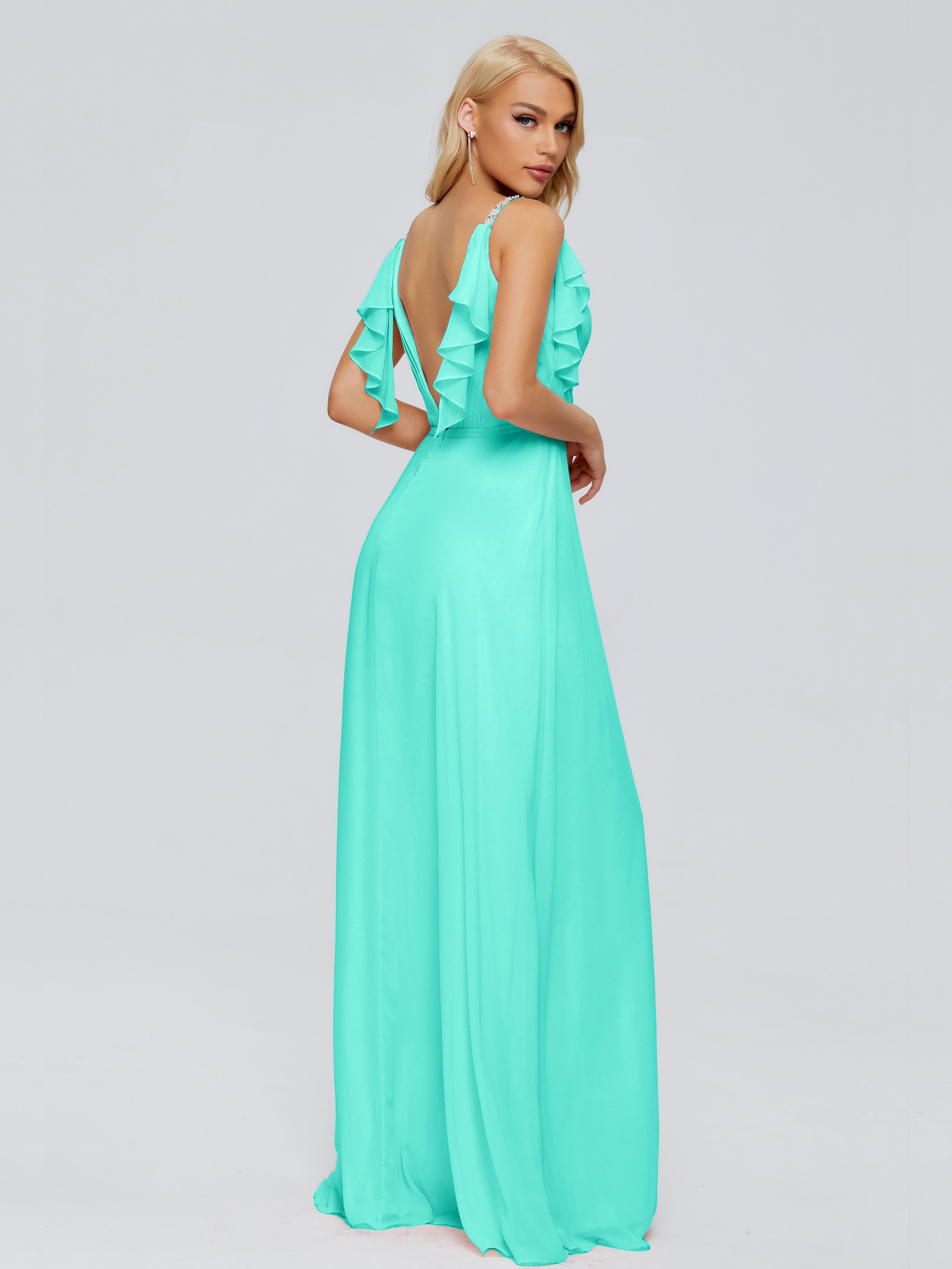 Robes De Demoiselle D'Honneur Vert Jade A-ligne Dos En V Robes Demoiselle D'Honneur