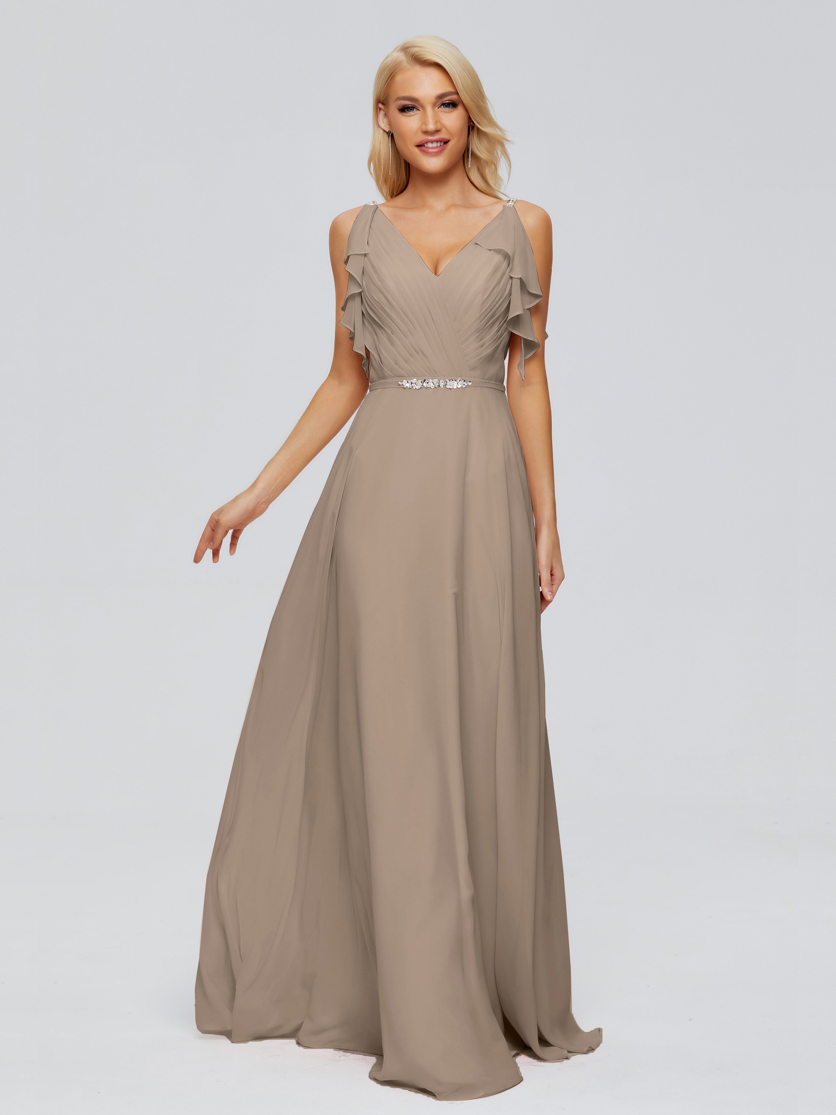 Robe Demoiselle D Honneur Taupe A-ligne Dos En V Robes Demoiselle D'Honneur