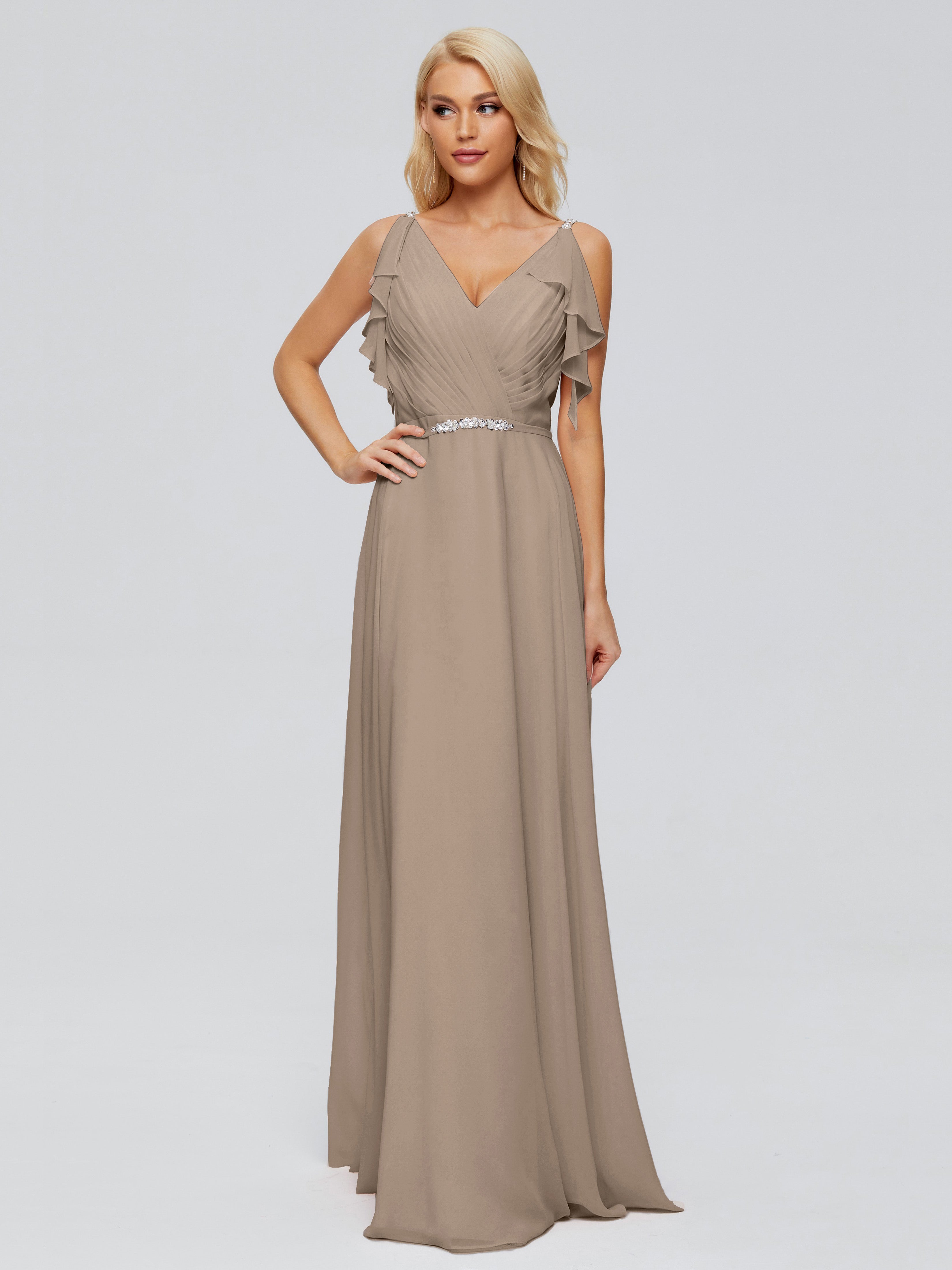 Robe Demoiselle D Honneur Taupe A-ligne Dos En V Robes Demoiselle D'Honneur