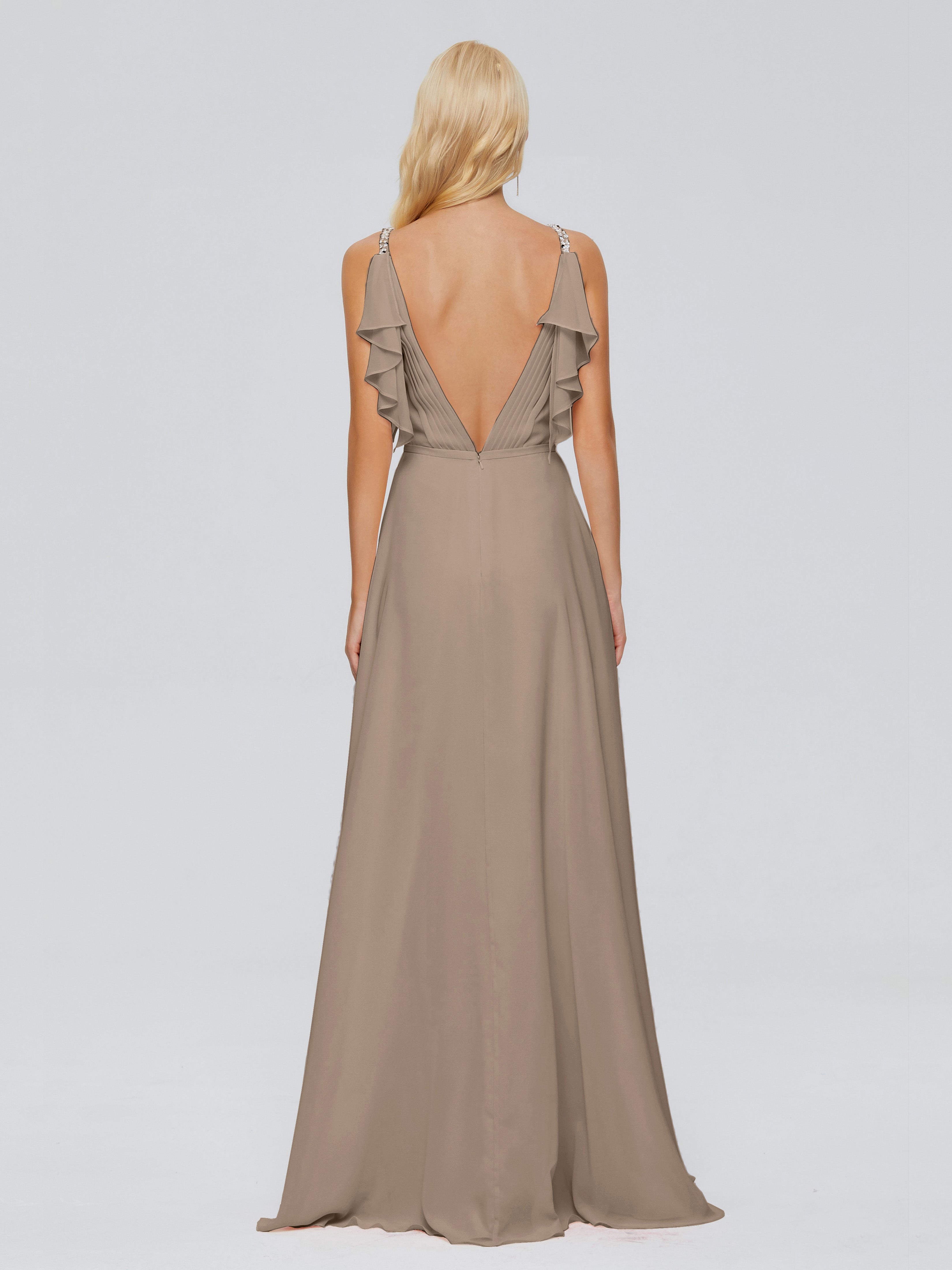 Robe Demoiselle D Honneur Taupe A-ligne Dos En V Robes Demoiselle D'Honneur