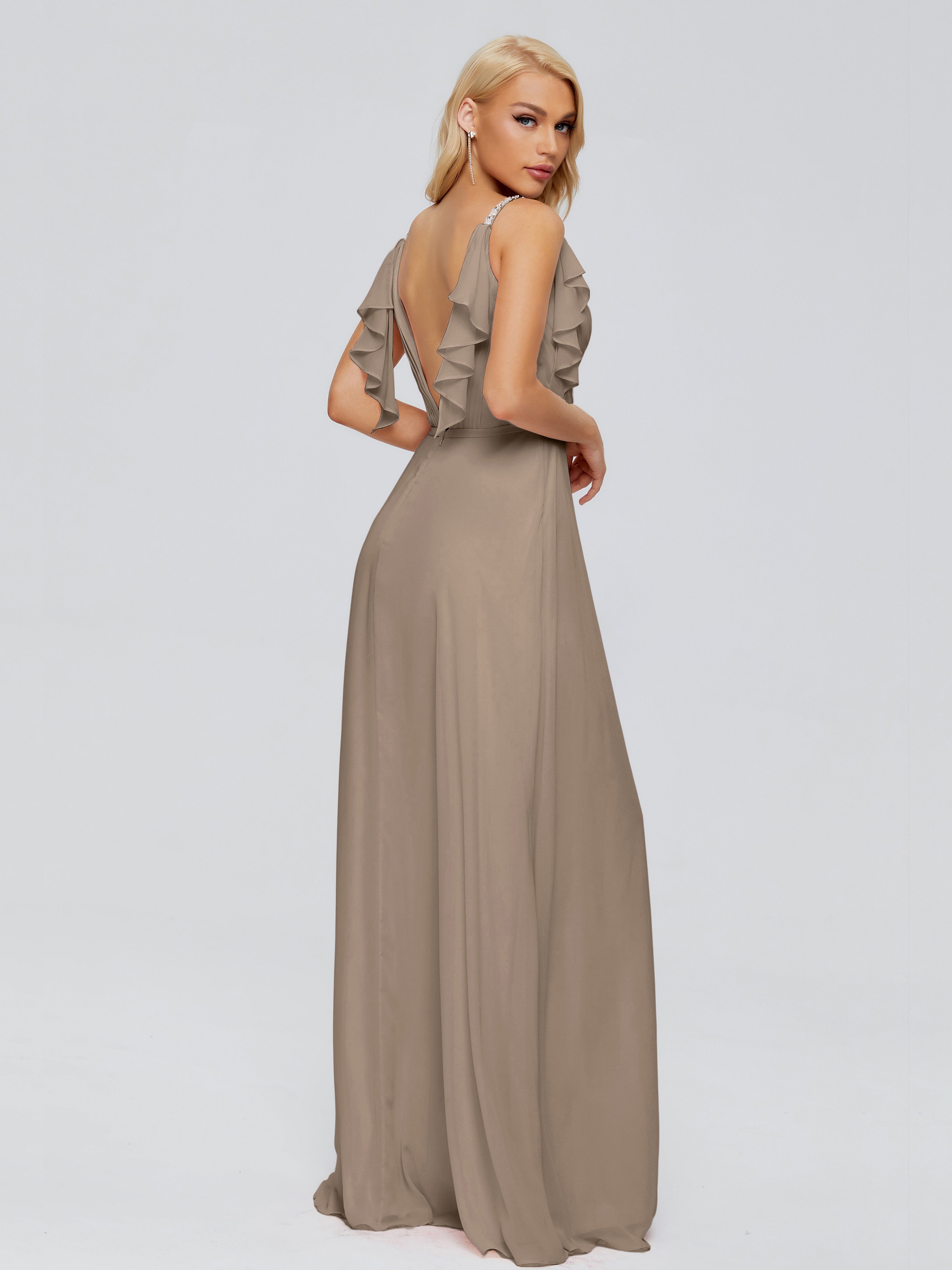 Robe Demoiselle D Honneur Taupe A-ligne Dos En V Robes Demoiselle D'Honneur