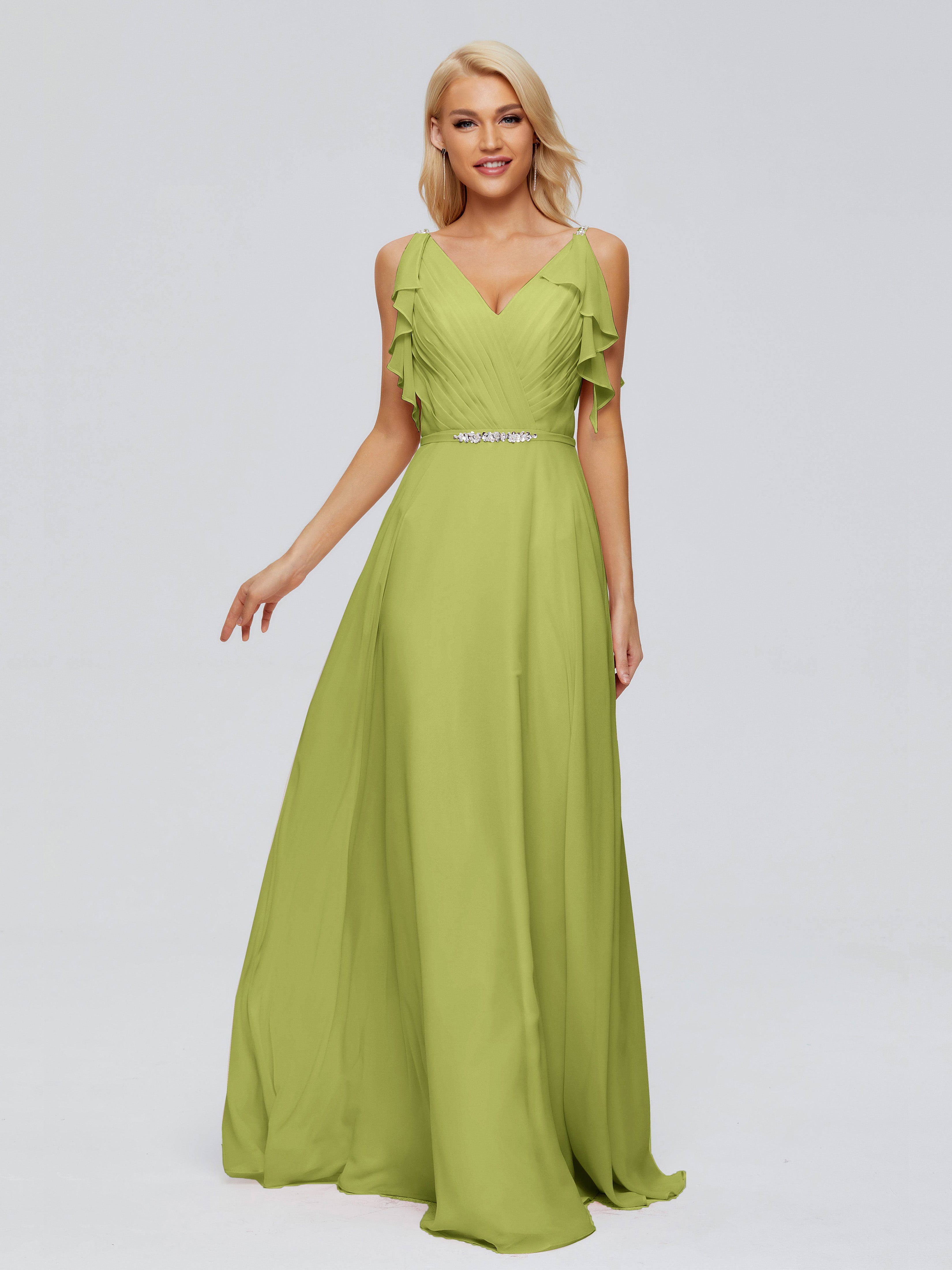 Robes De Demoiselle D'Honneur Vert Mousse A-ligne Dos En V Robes Demoiselle D'Honneur