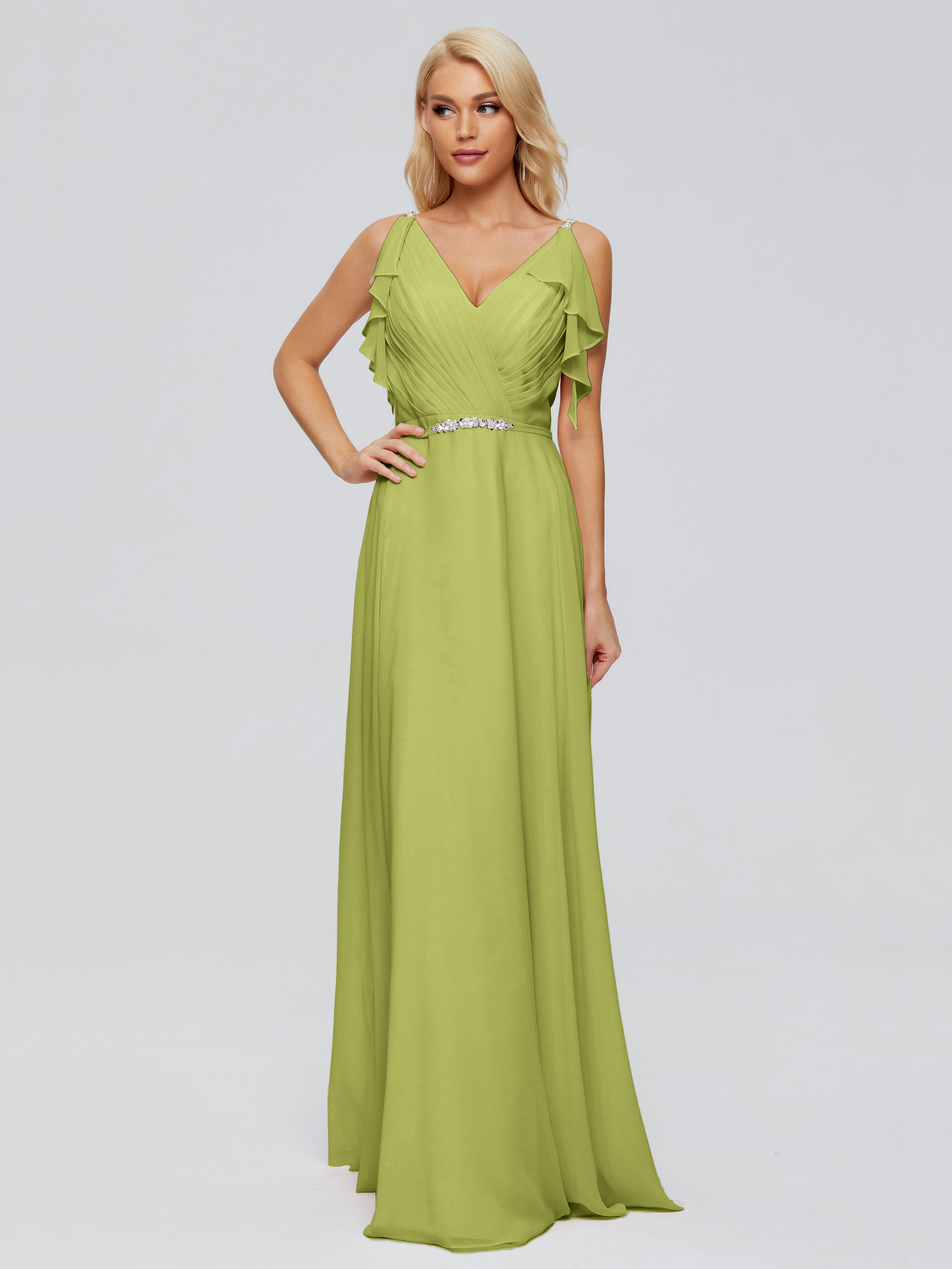 Robes De Demoiselle D'Honneur Vert Mousse A-ligne Dos En V Robes Demoiselle D'Honneur