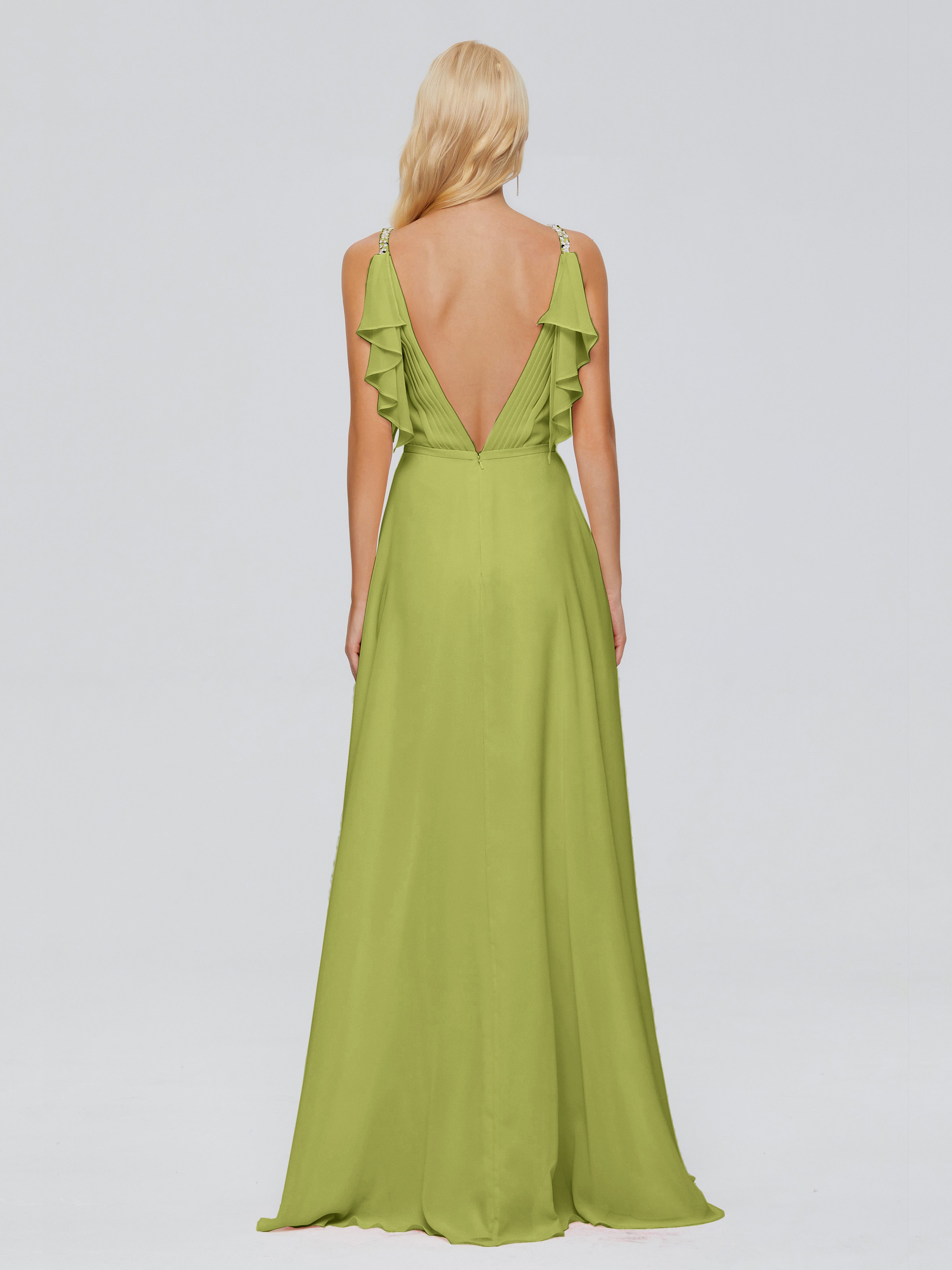 Robes De Demoiselle D'Honneur Vert Mousse A-ligne Dos En V Robes Demoiselle D'Honneur