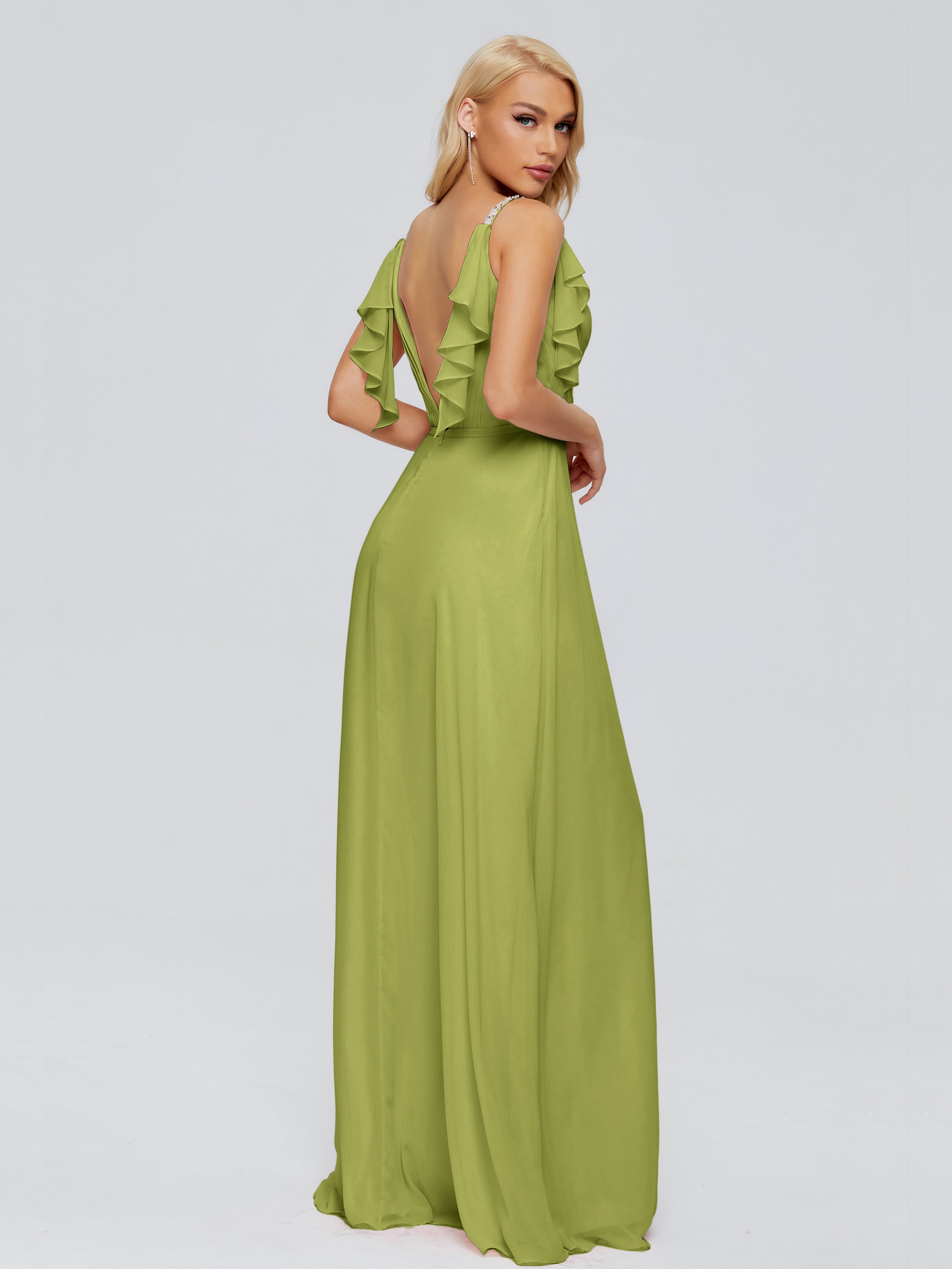 Robes De Demoiselle D'Honneur Vert Mousse A-ligne Dos En V Robes Demoiselle D'Honneur