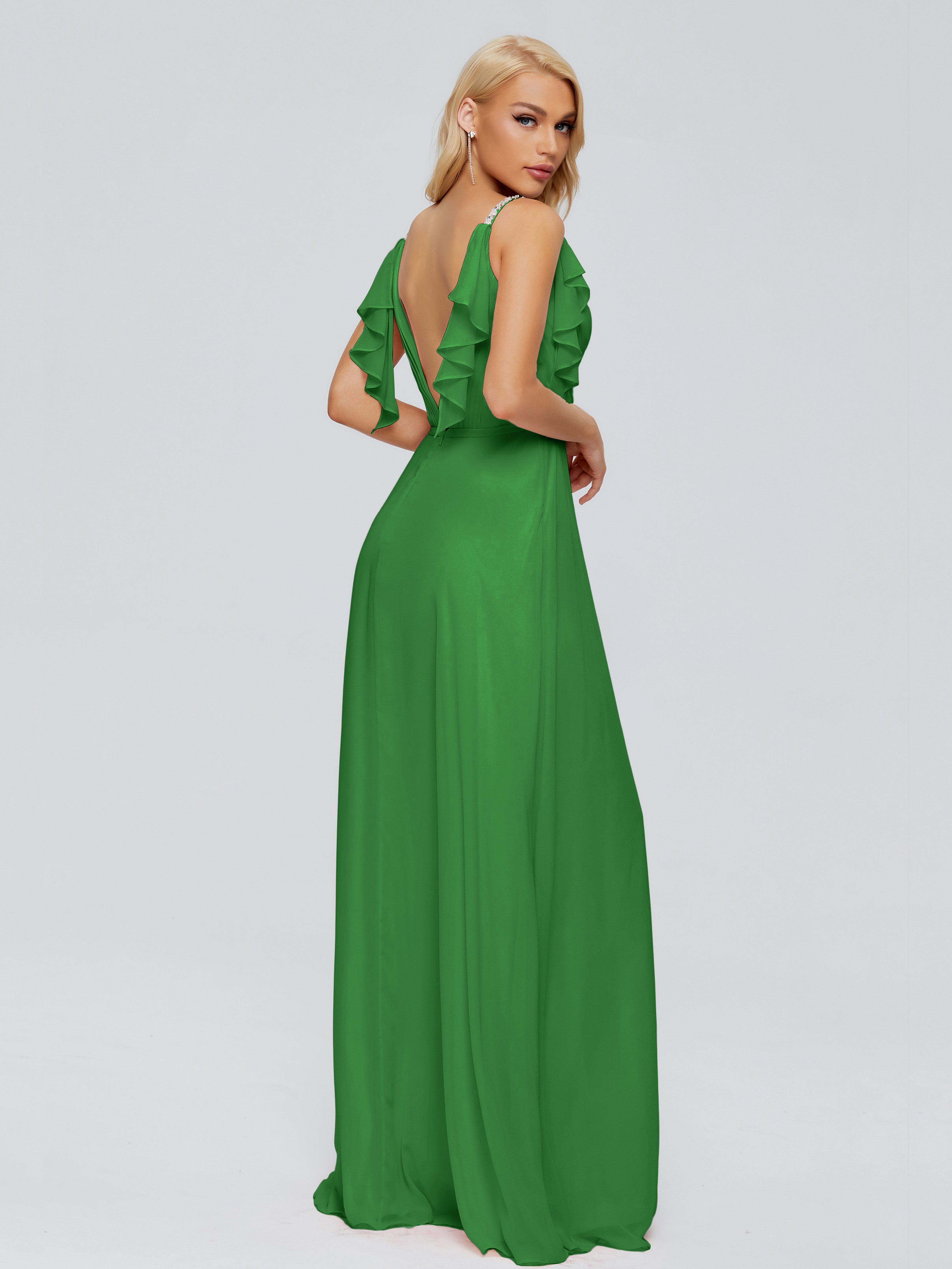 Robe Vert Emeraude Demoiselle D Honneur Trapèze Dos En V Robes Demoiselle D'Honneur