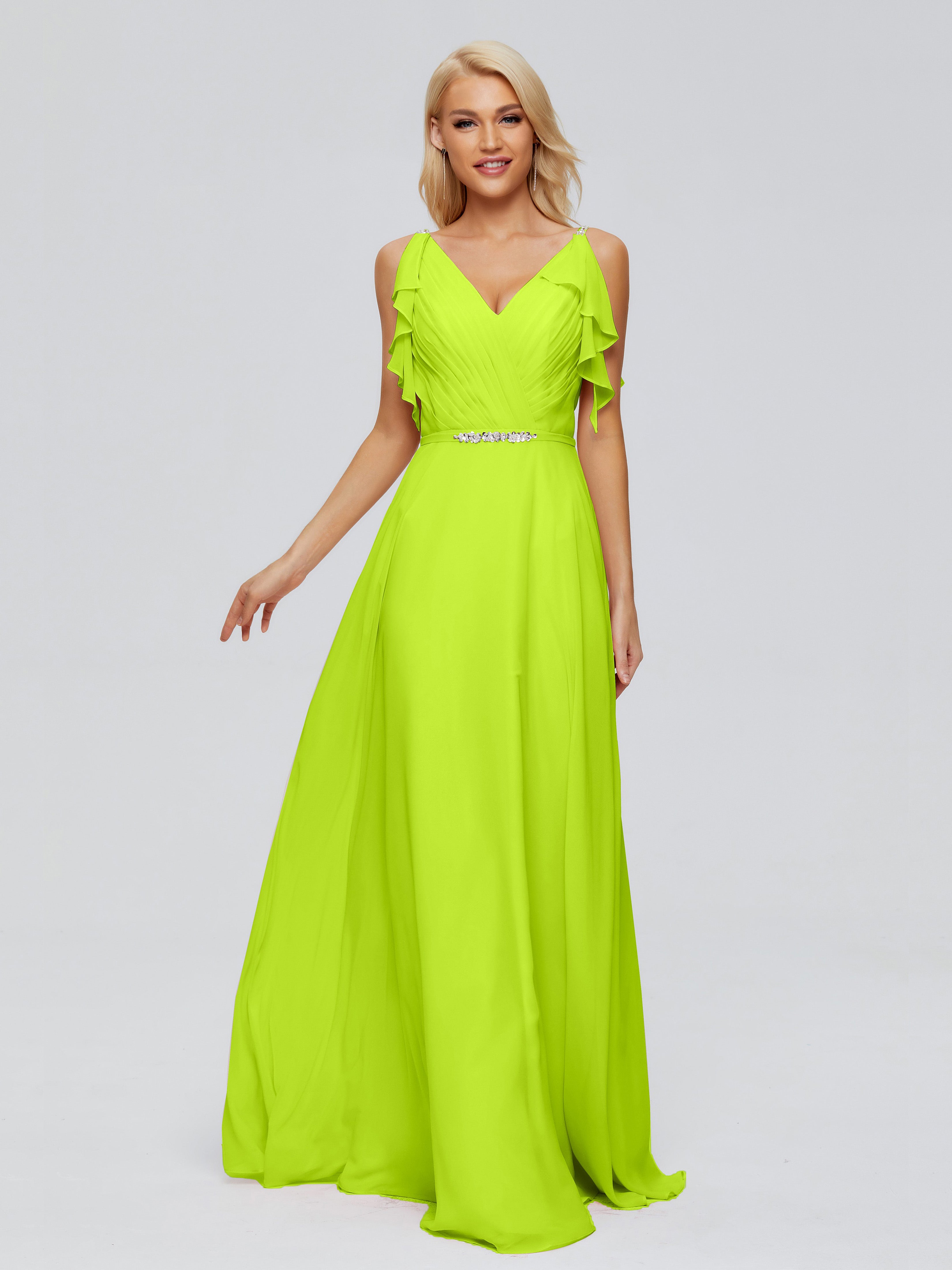Robes De Demoiselle D'Honneur Vert Citron A-ligne Dos En V Robes Demoiselle D'Honneur