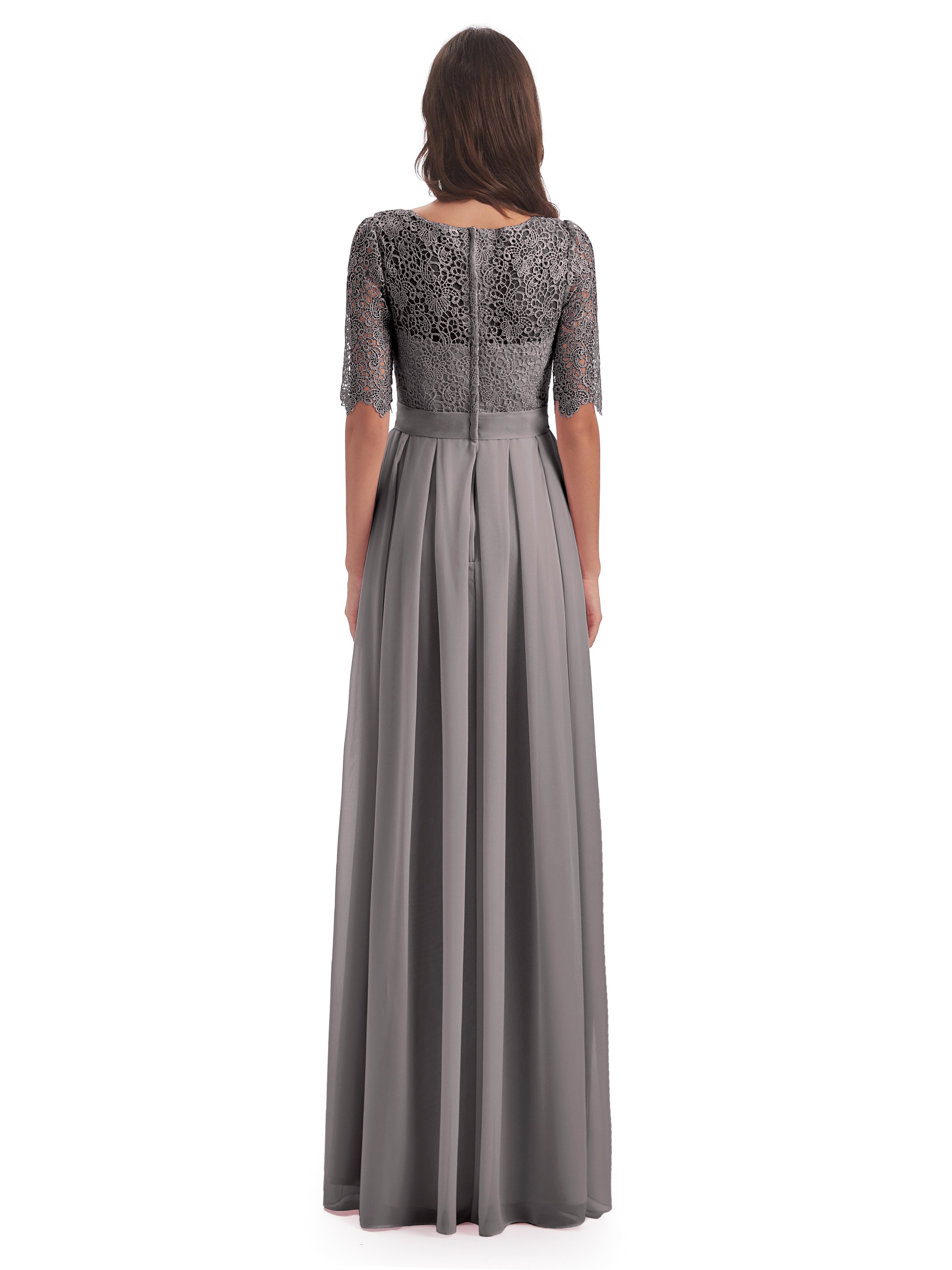 Robe Demoiselle D Honneur Argent Demi Manches Encolure Dégagée Robes Demoiselle D'Honneur
