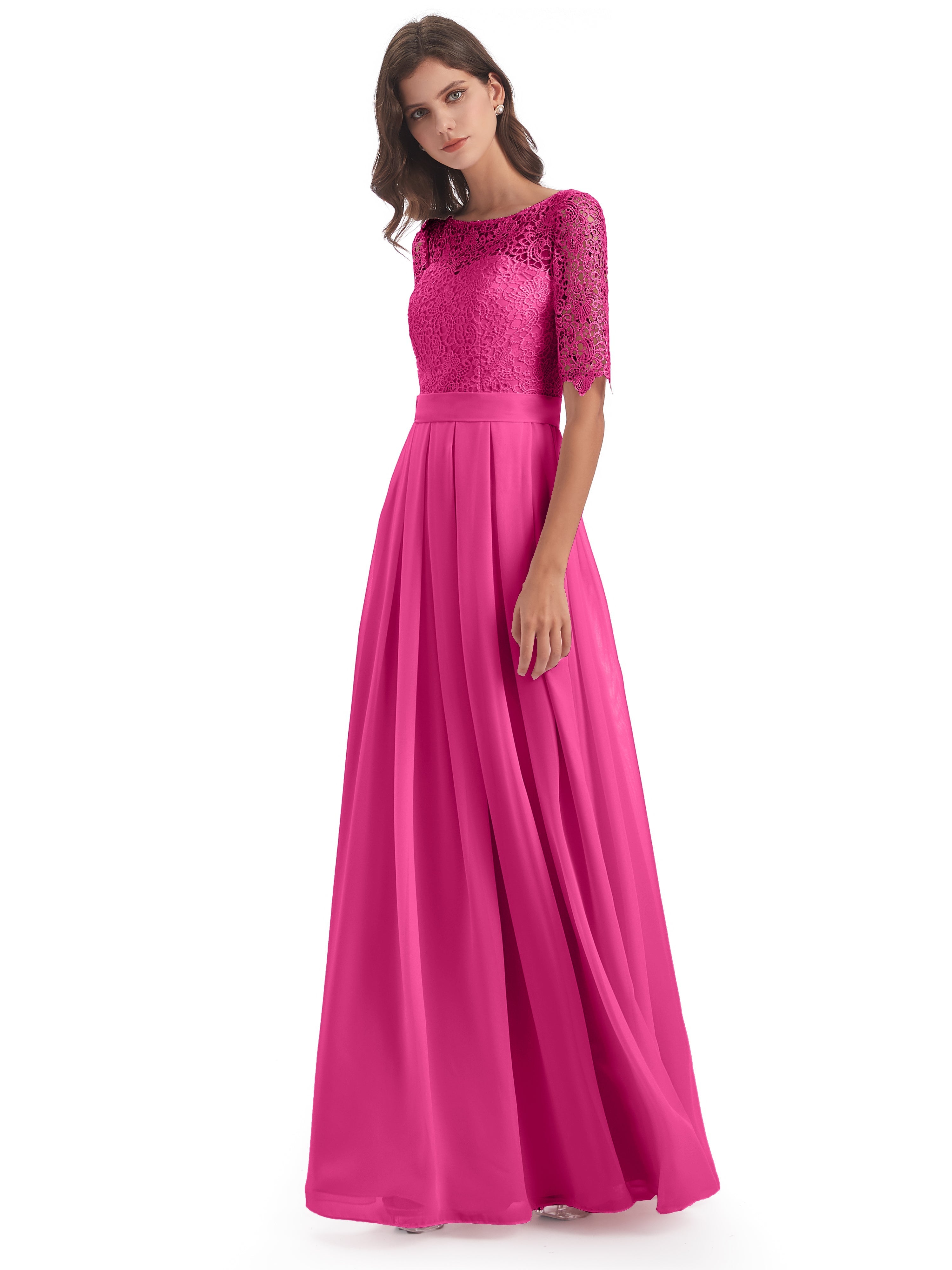 Robe Demoiselle D Honneur Azalée Demi Manches Encolure Dégagée Robes Demoiselle D'Honneur