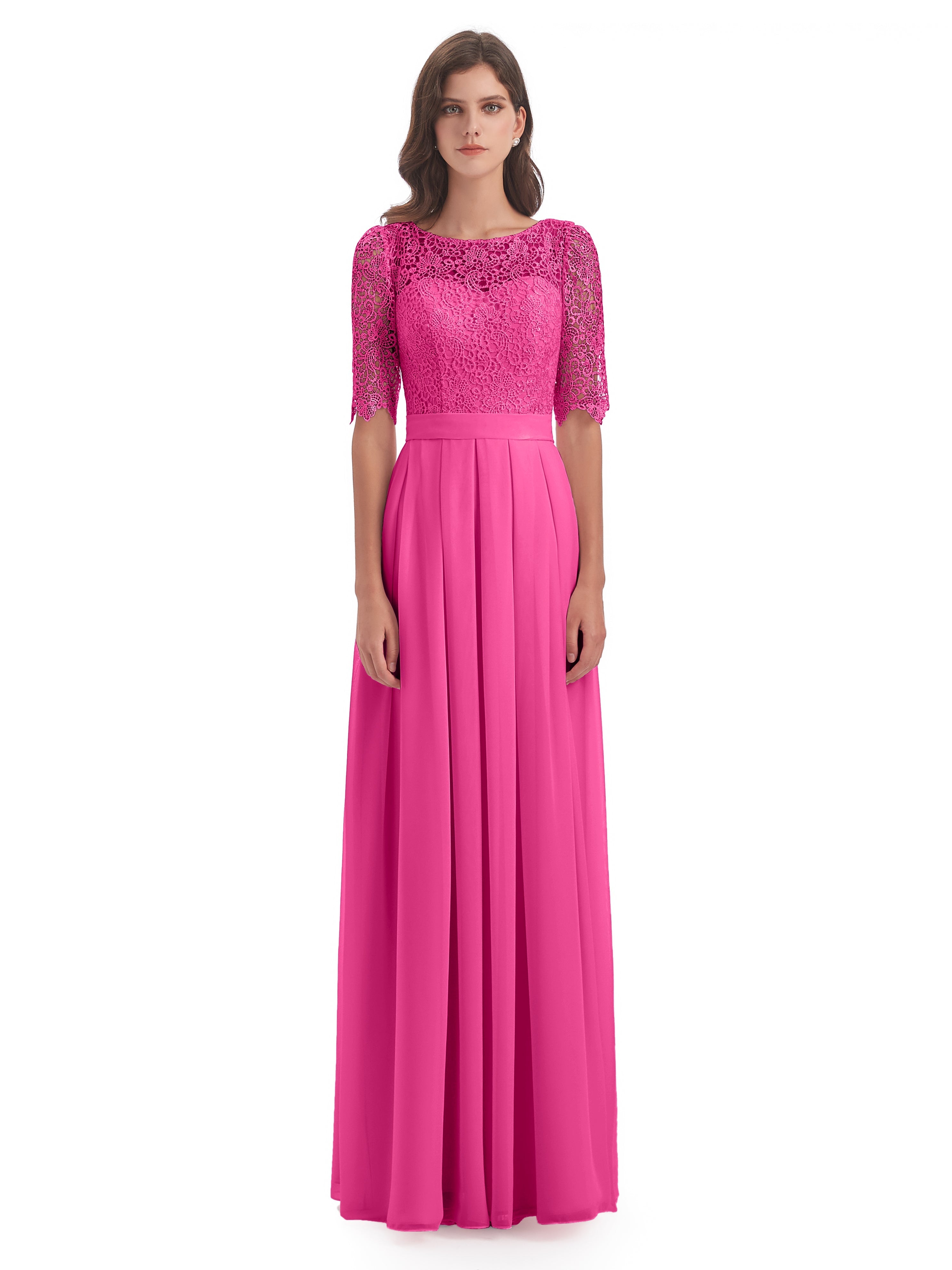 Robe Demoiselle D Honneur Azalée Demi Manches Encolure Dégagée Robes Demoiselle D'Honneur