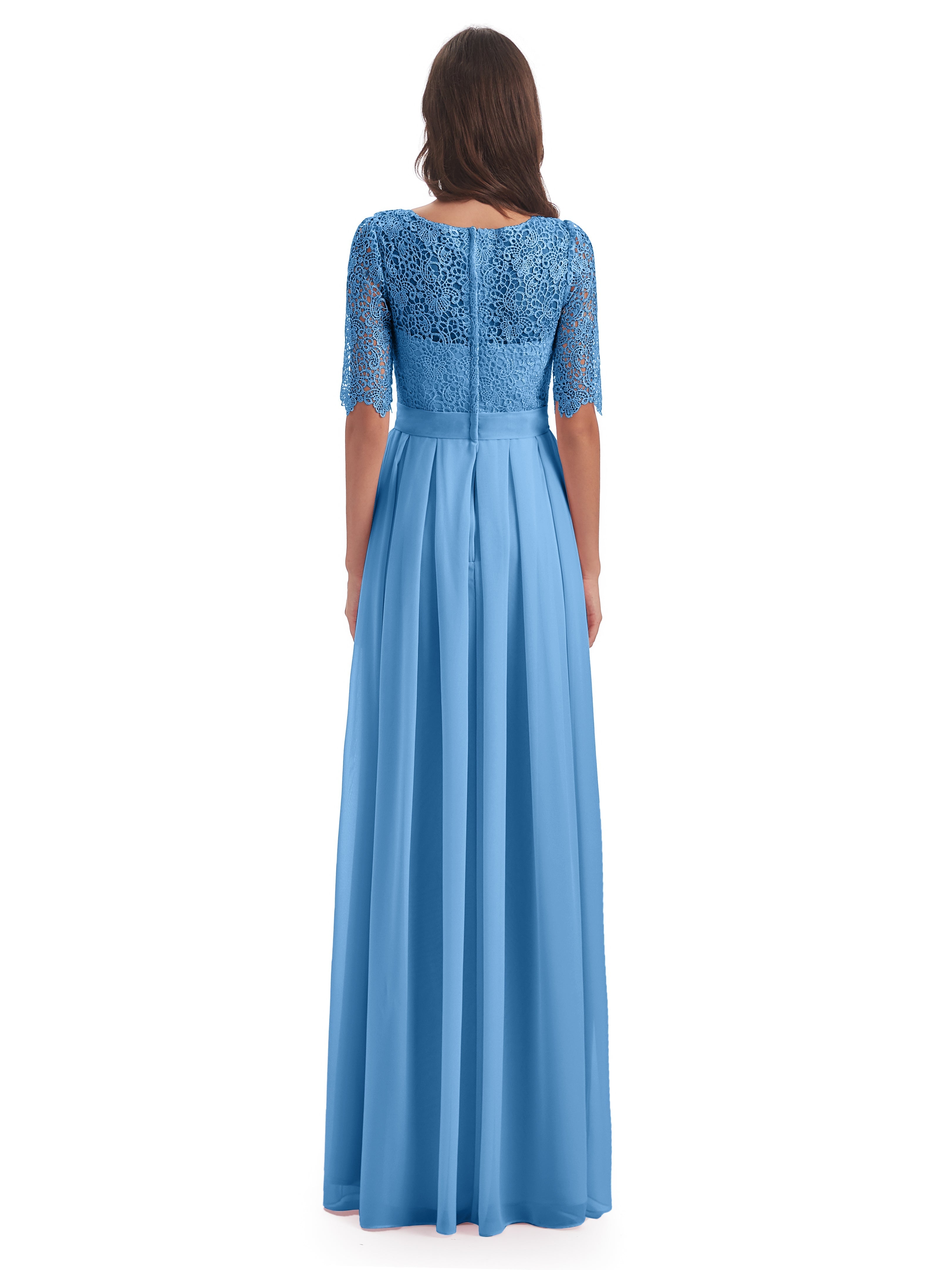 Robe Demoiselle D Honneur Bleu Demi Manches Encolure Dégagée Robes Demoiselle D'Honneur