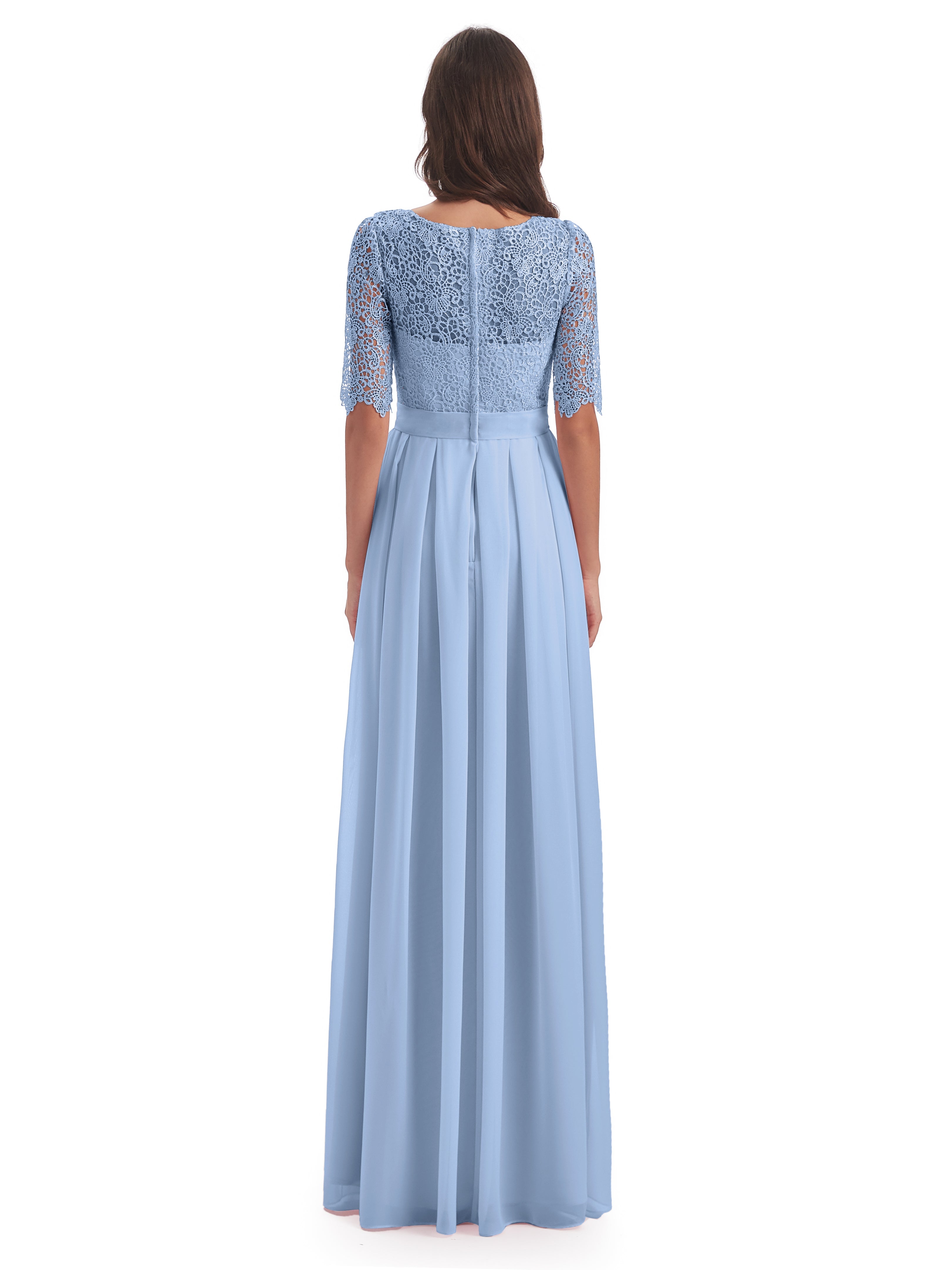 Robe Demoiselle D Honneur Bleue Ciel Demi Manches Encolure Dégagée Robes Demoiselle D'Honneur